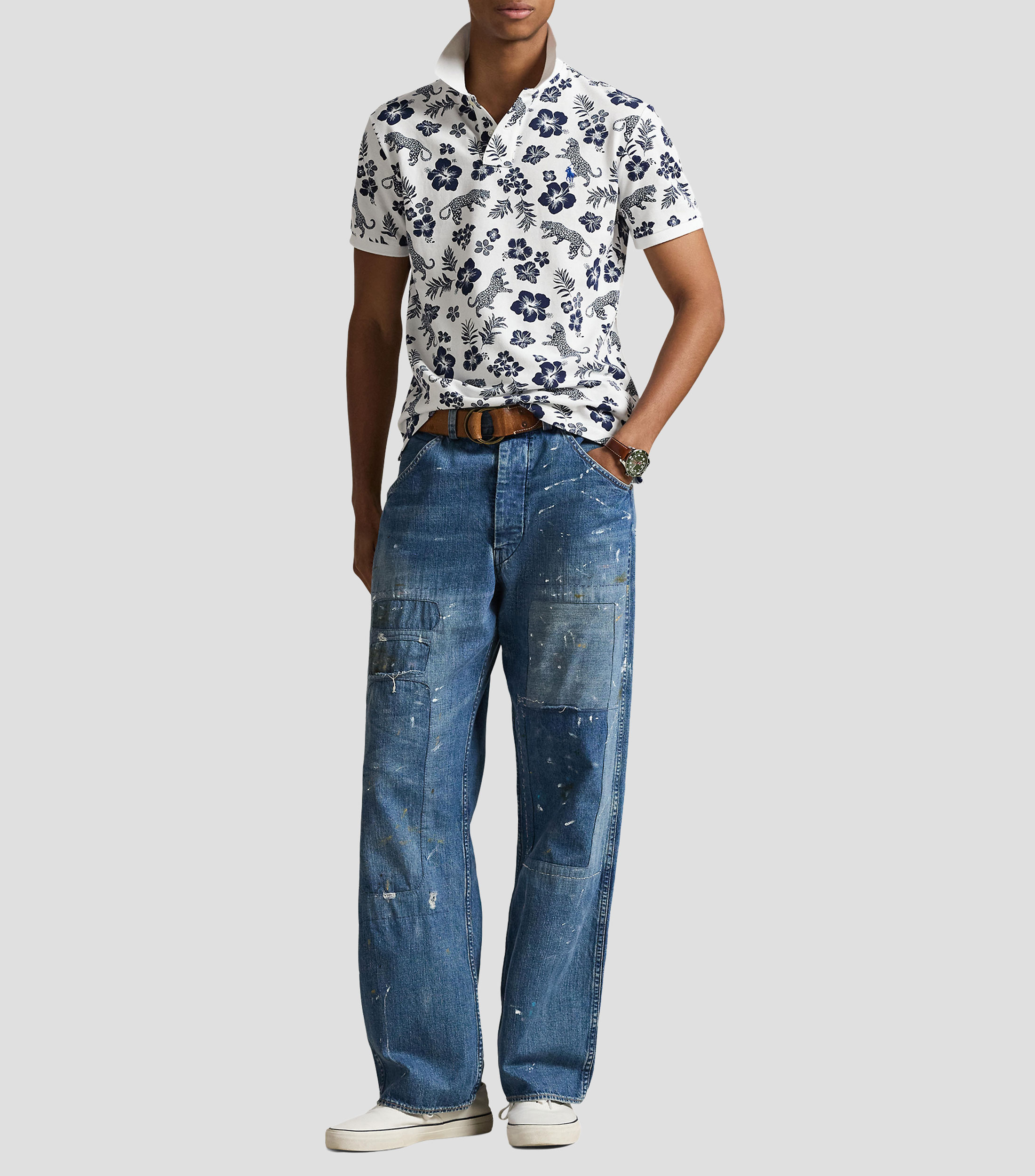 Playera tipo polo manga corta estampada Hombre