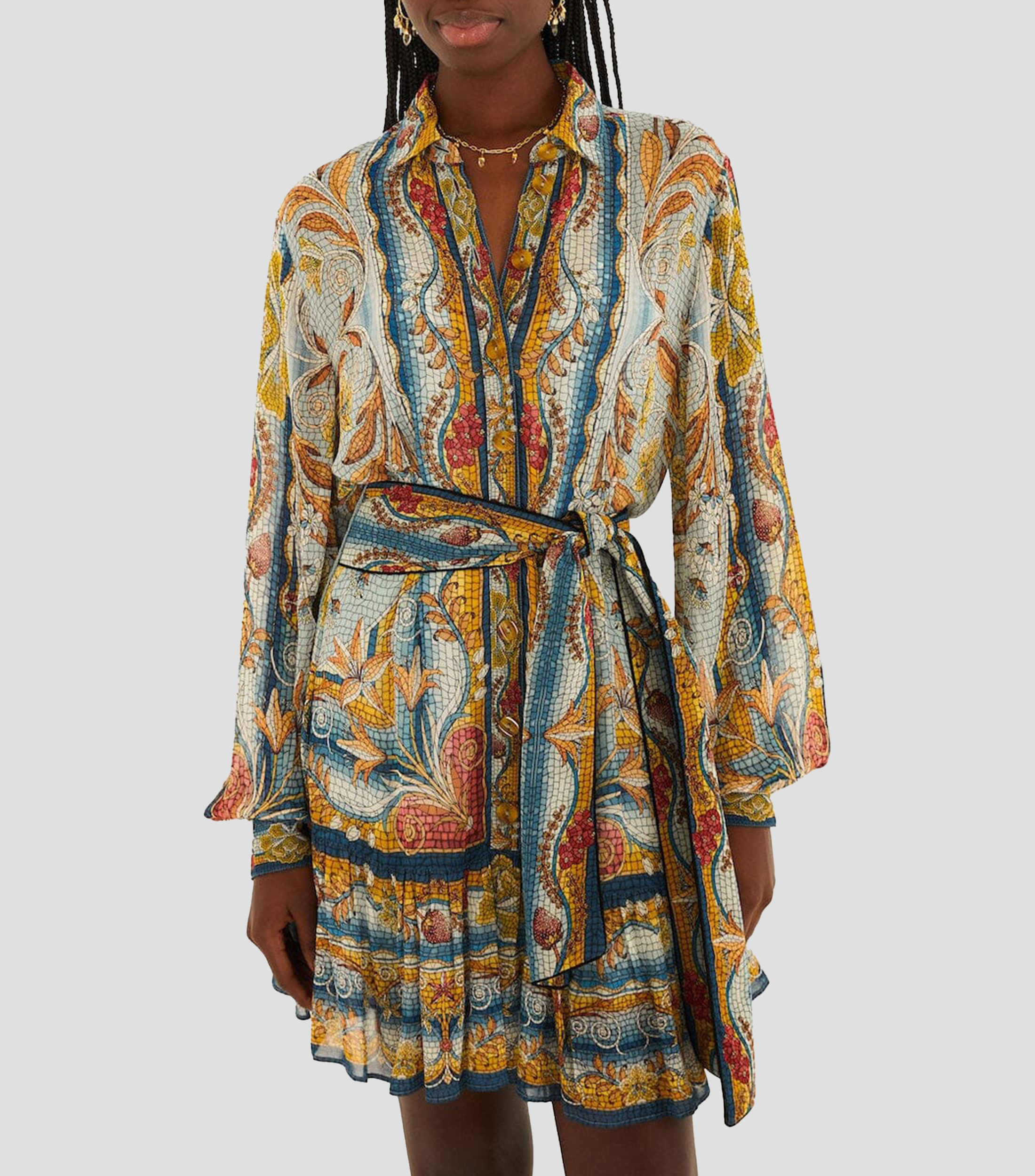 Vestido corto manga larga estampado Mosaic Garden Mujer