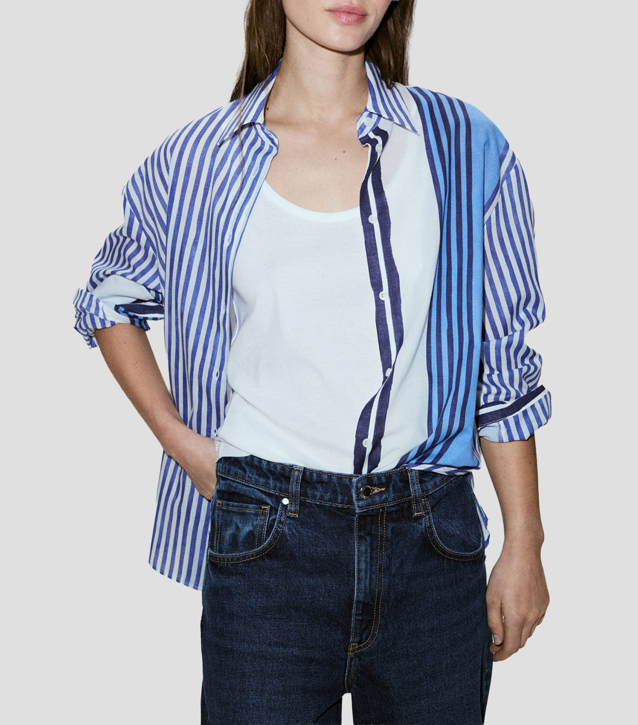 Camisa con rayas manga larga Mujer