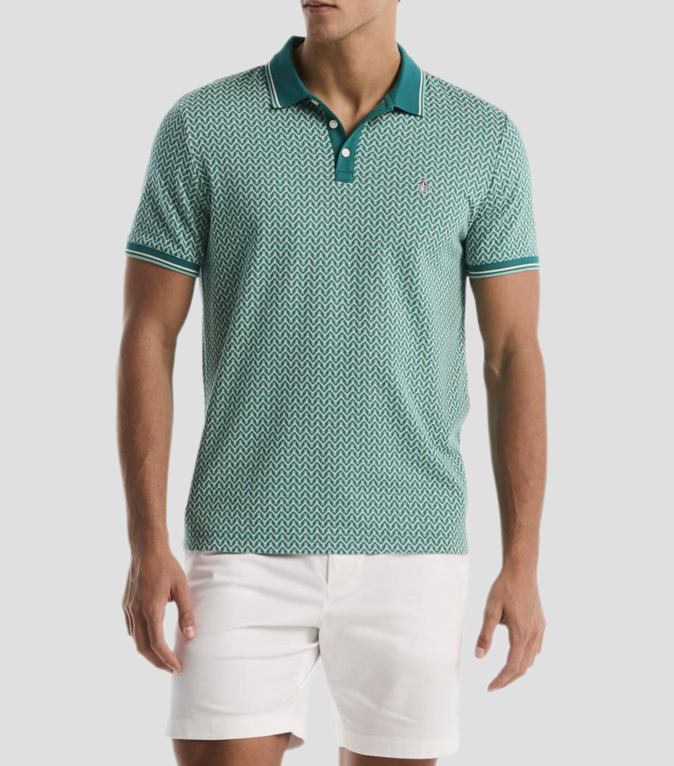 Playera tipo polo manga corta con microdiseño Hombre
