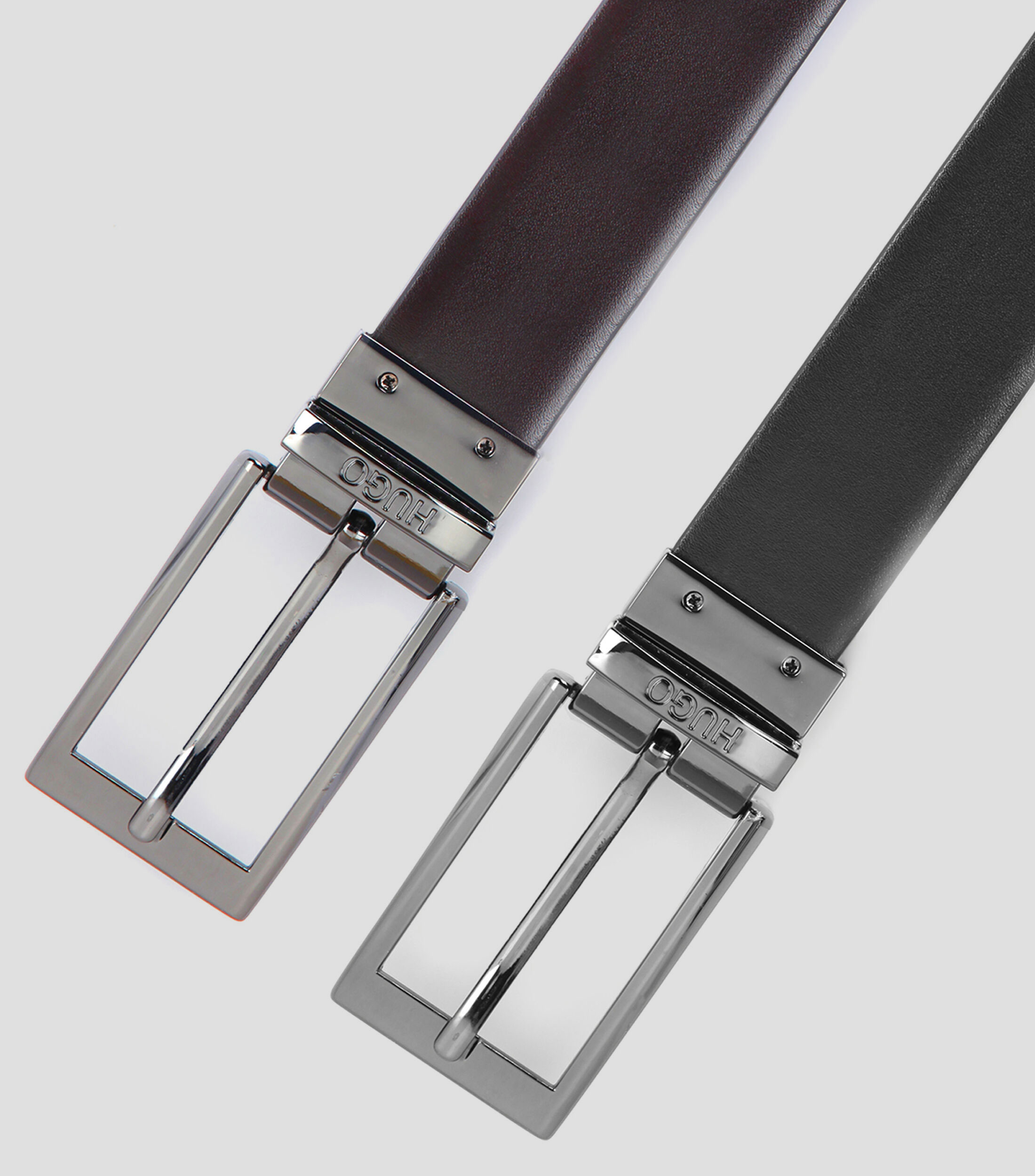Cinturón HUGO reversible de piel con herrajes de metal pesado pulido Hombre