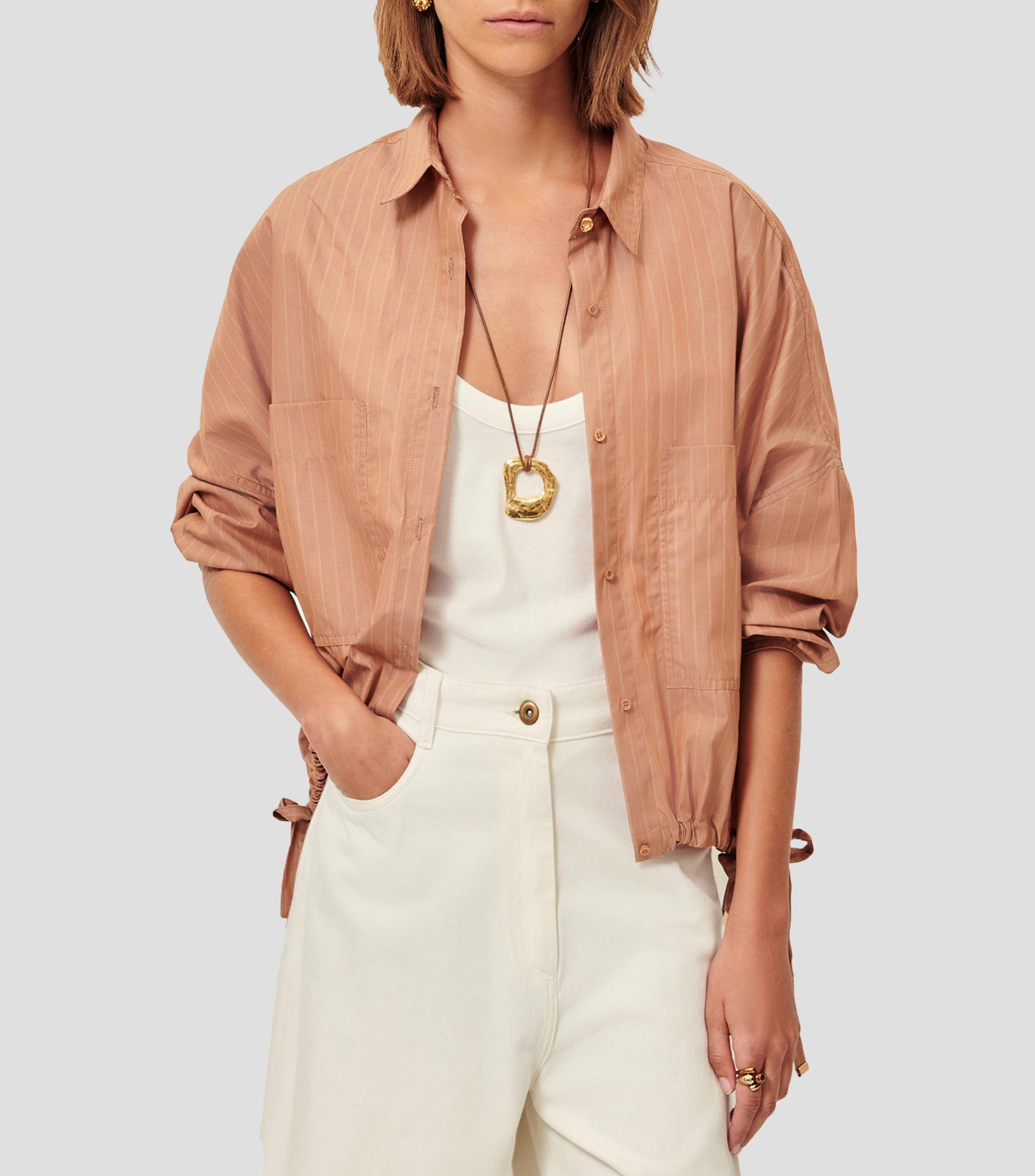 Camisa con líneas manga larga Mujer