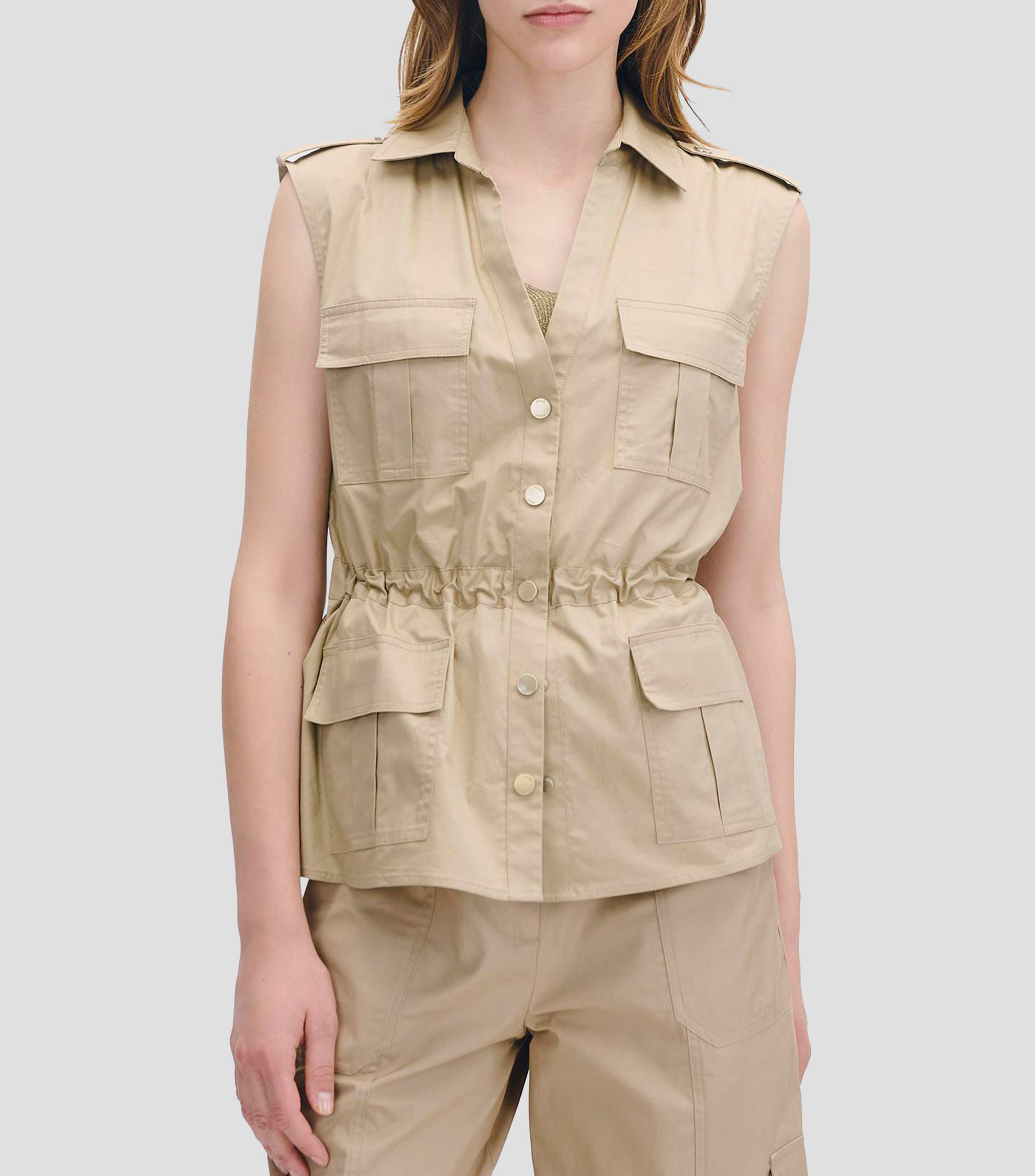 Chaleco largo estilo safari Mujer