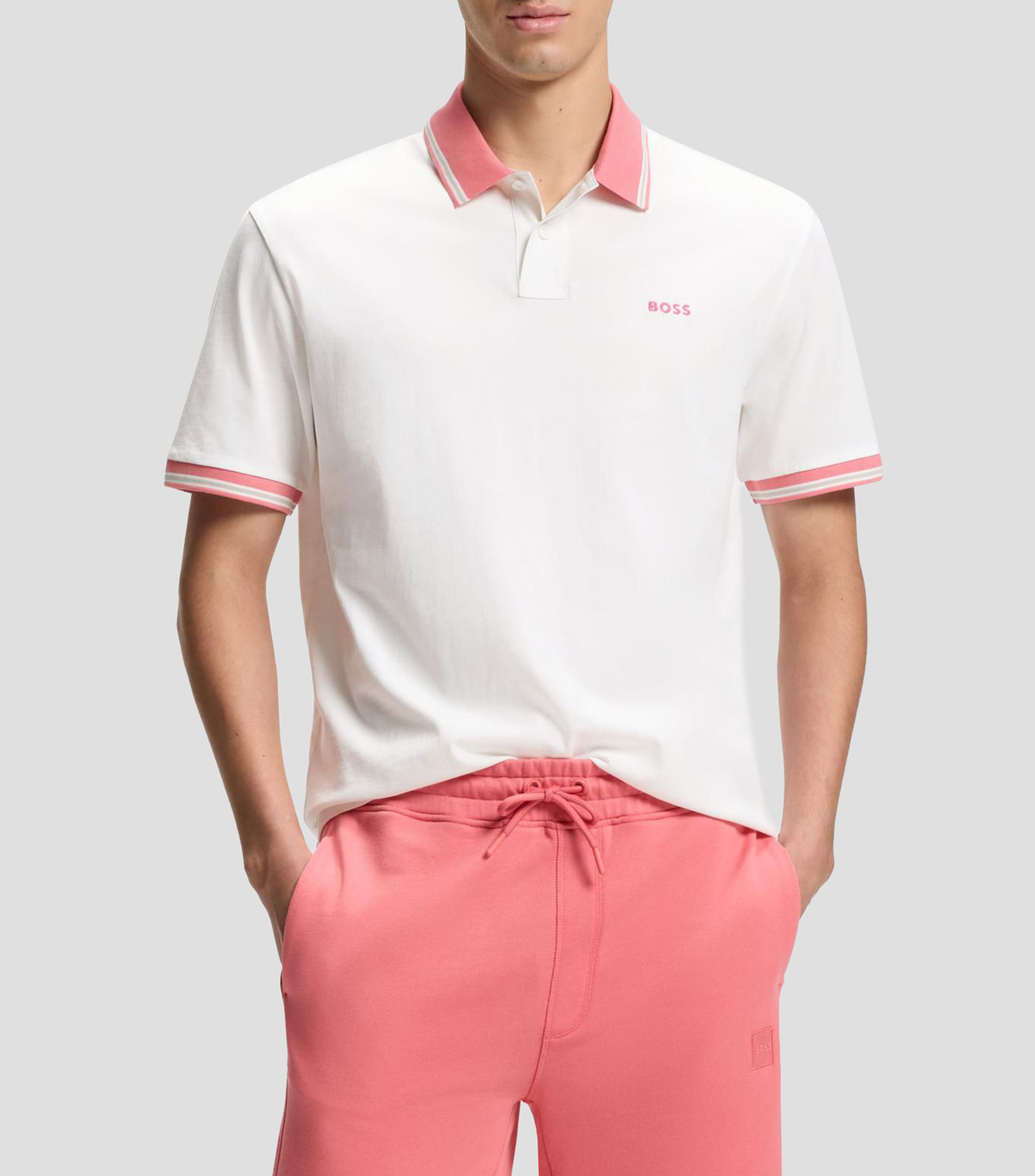 Polo en punto de algodón con detalles de raya Hombre