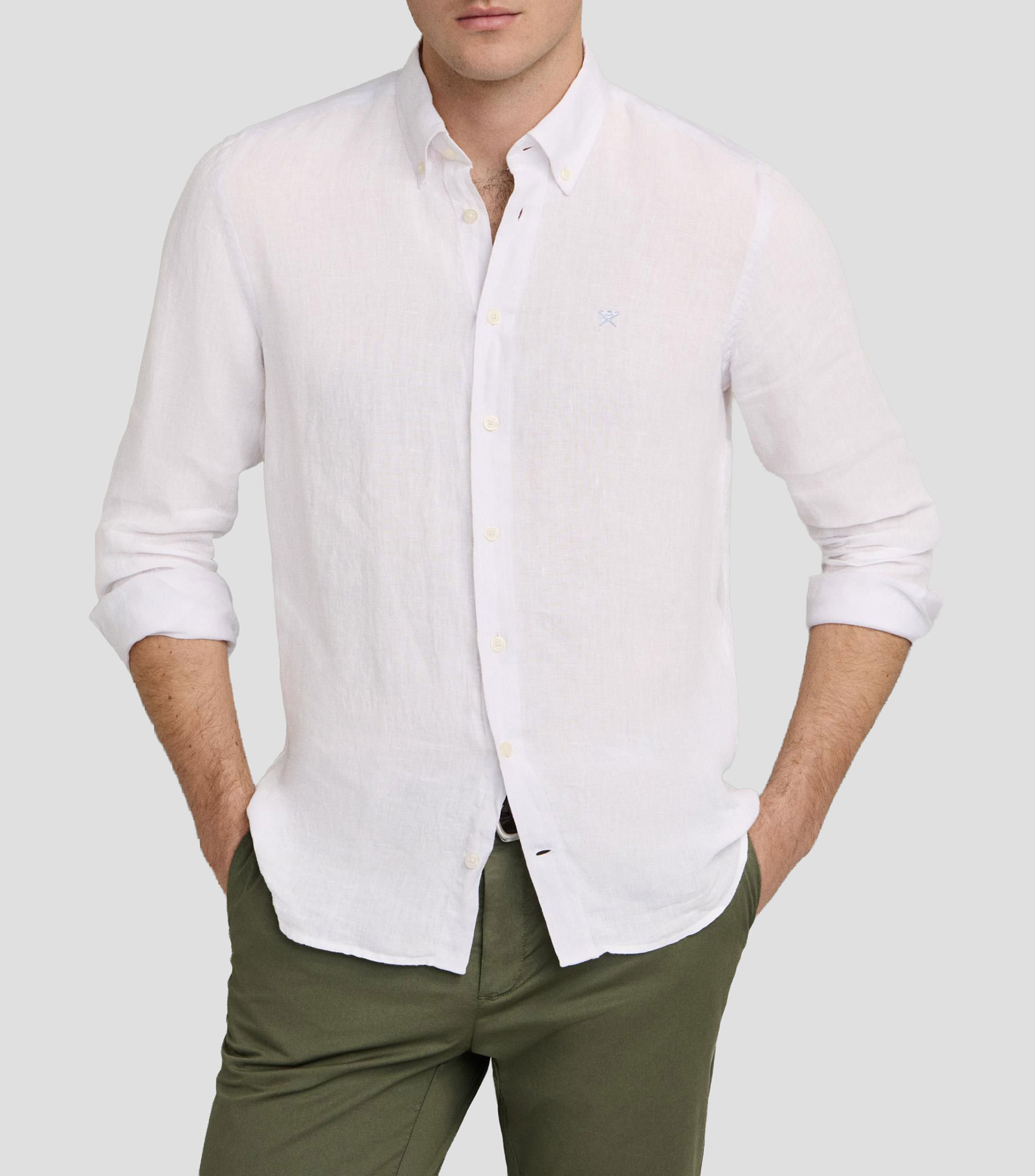 Camisa lisa en lino con manga larga Hombre
