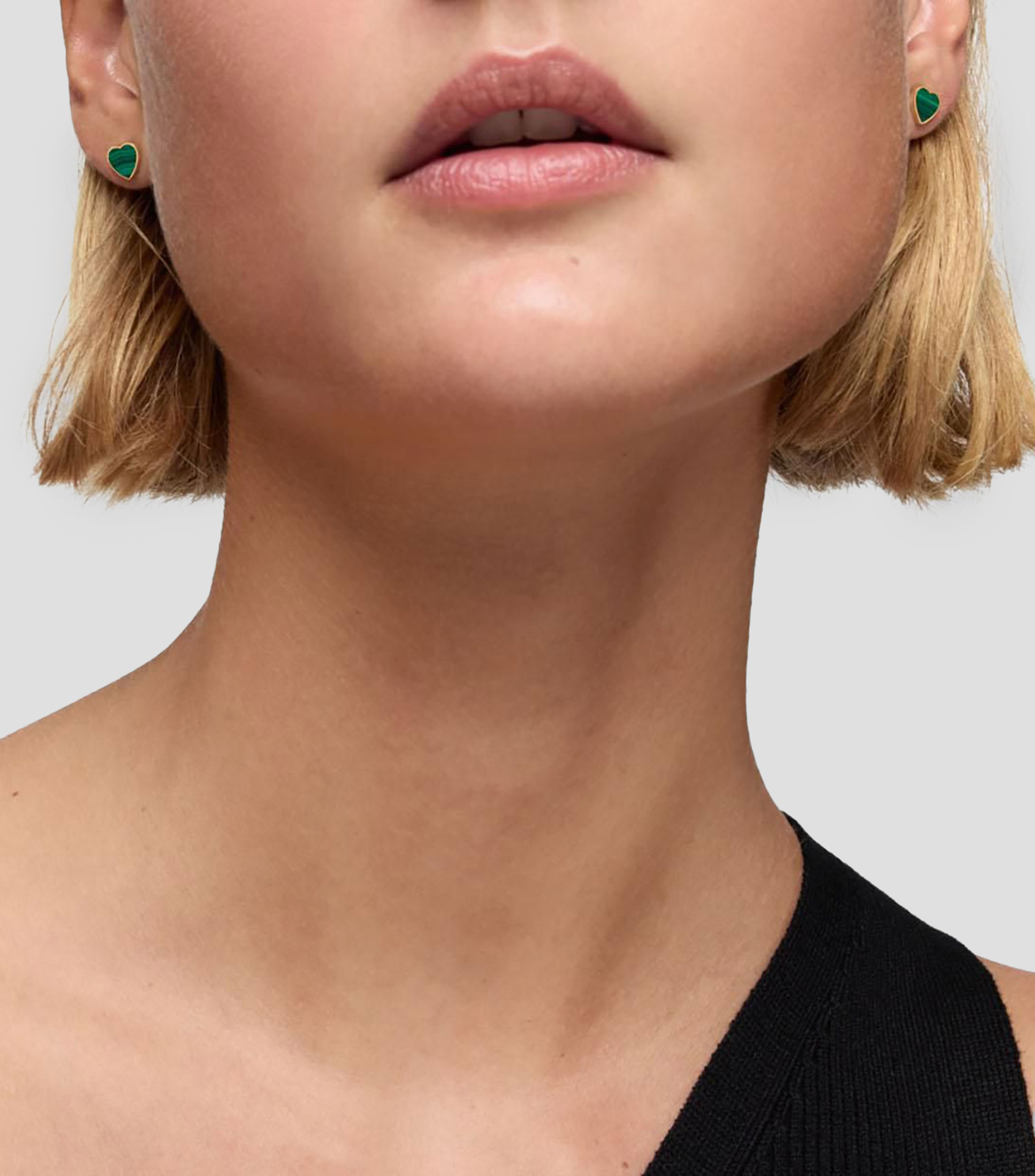 Aretes en oro amarillo 14 kilates con malaquita XXS Mujer