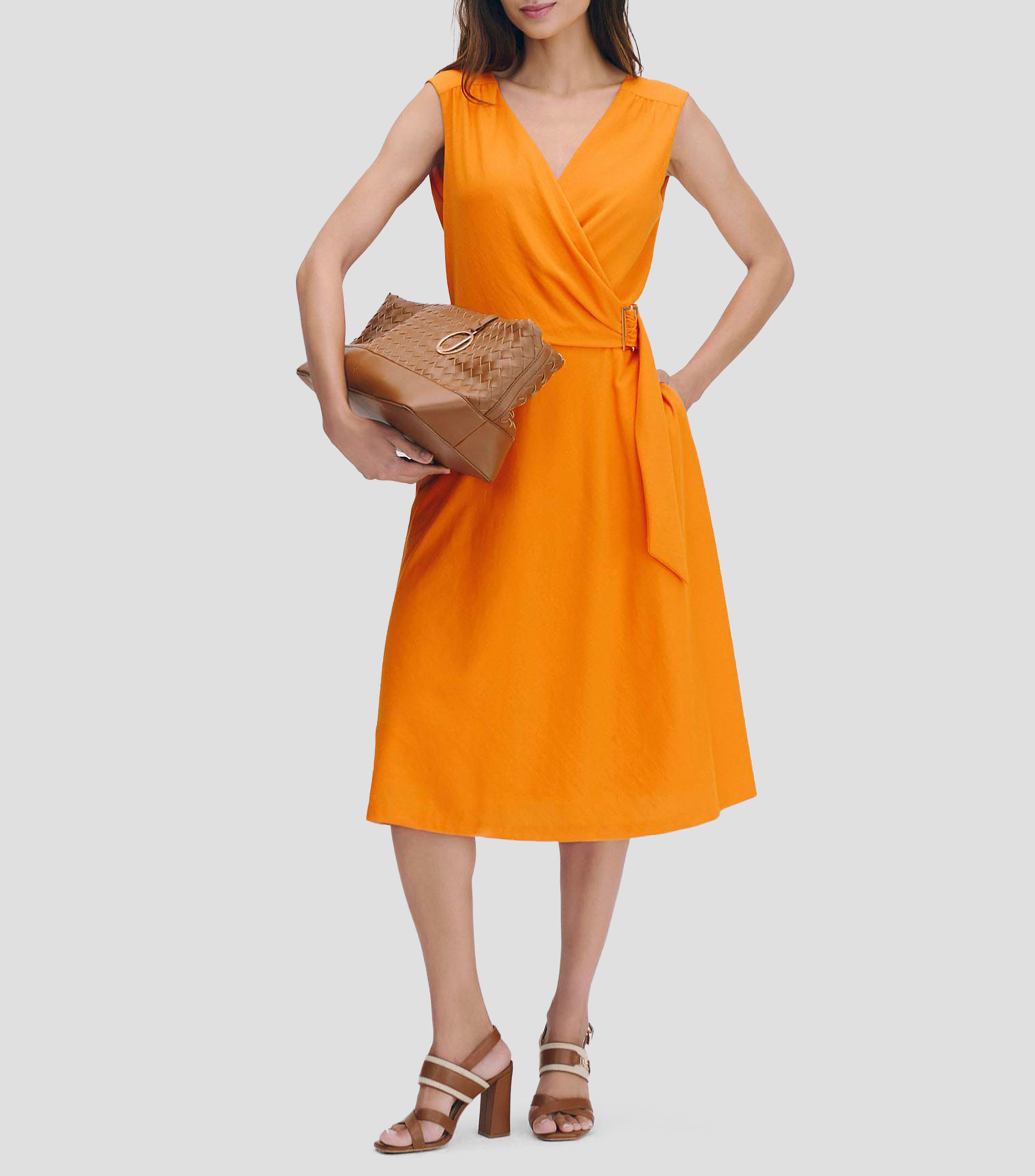 Vestido Fit And Flare Escote V Con Envolvente Fijo Mujer