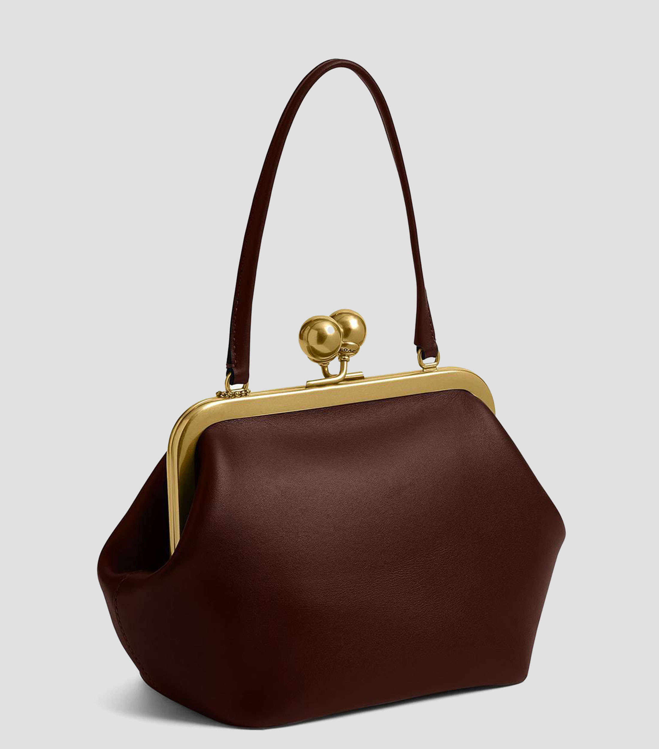Bolsa clutch café en piel Kisslock lisa Mujer
