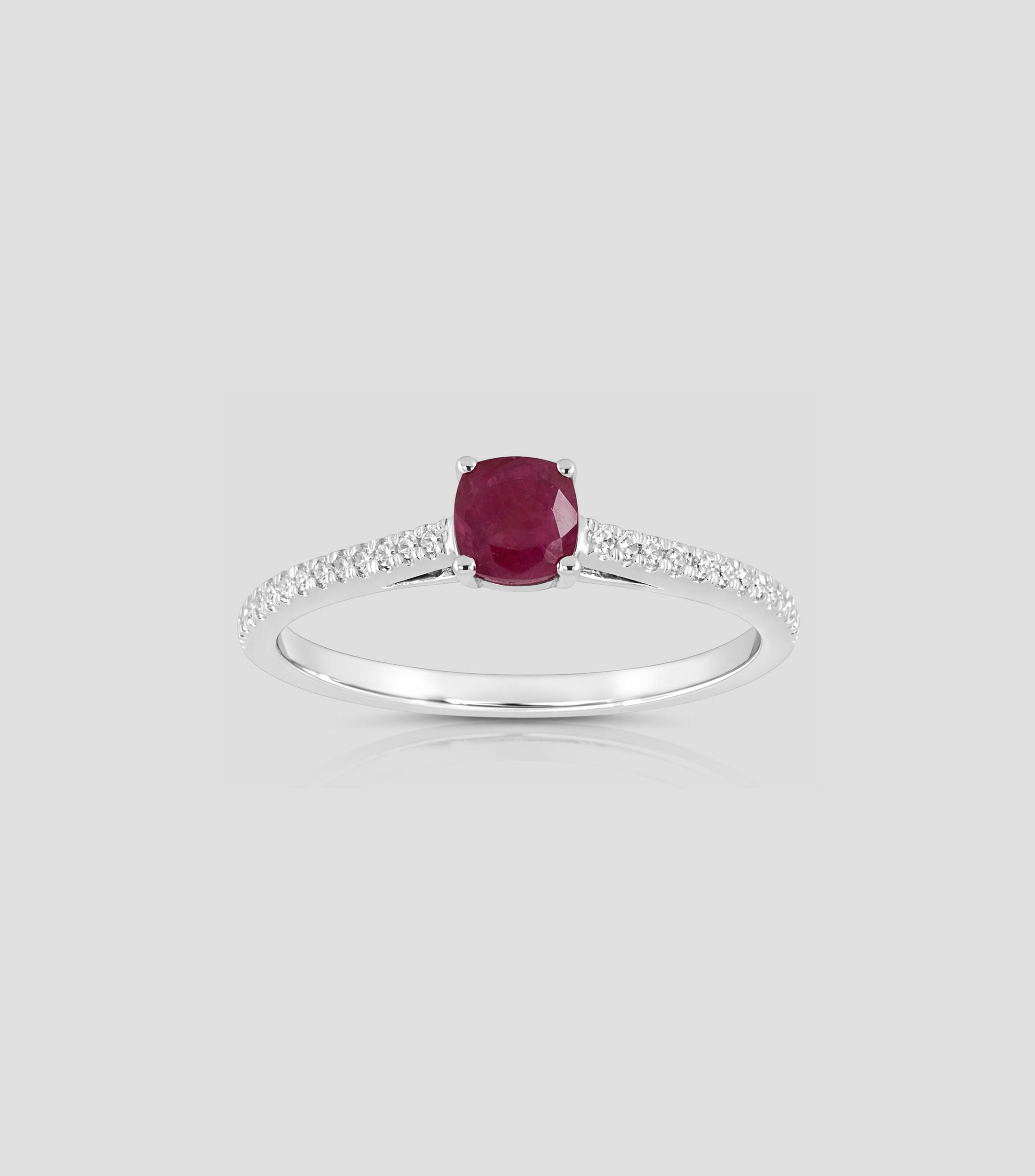 Anillo en Oro blanco de 14 Kilates con rubí y diamantes Mujer