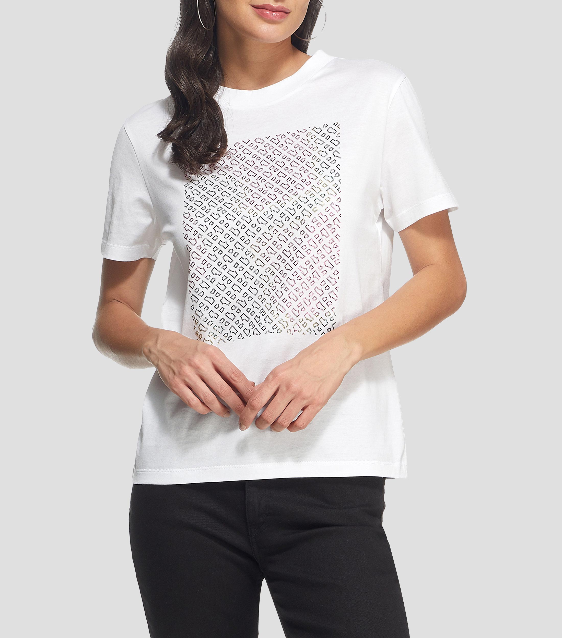 Camiseta, Rayas De Pedrería, Cuello Redondo, Media Manga, Turquesa Claro | Ulla Popken