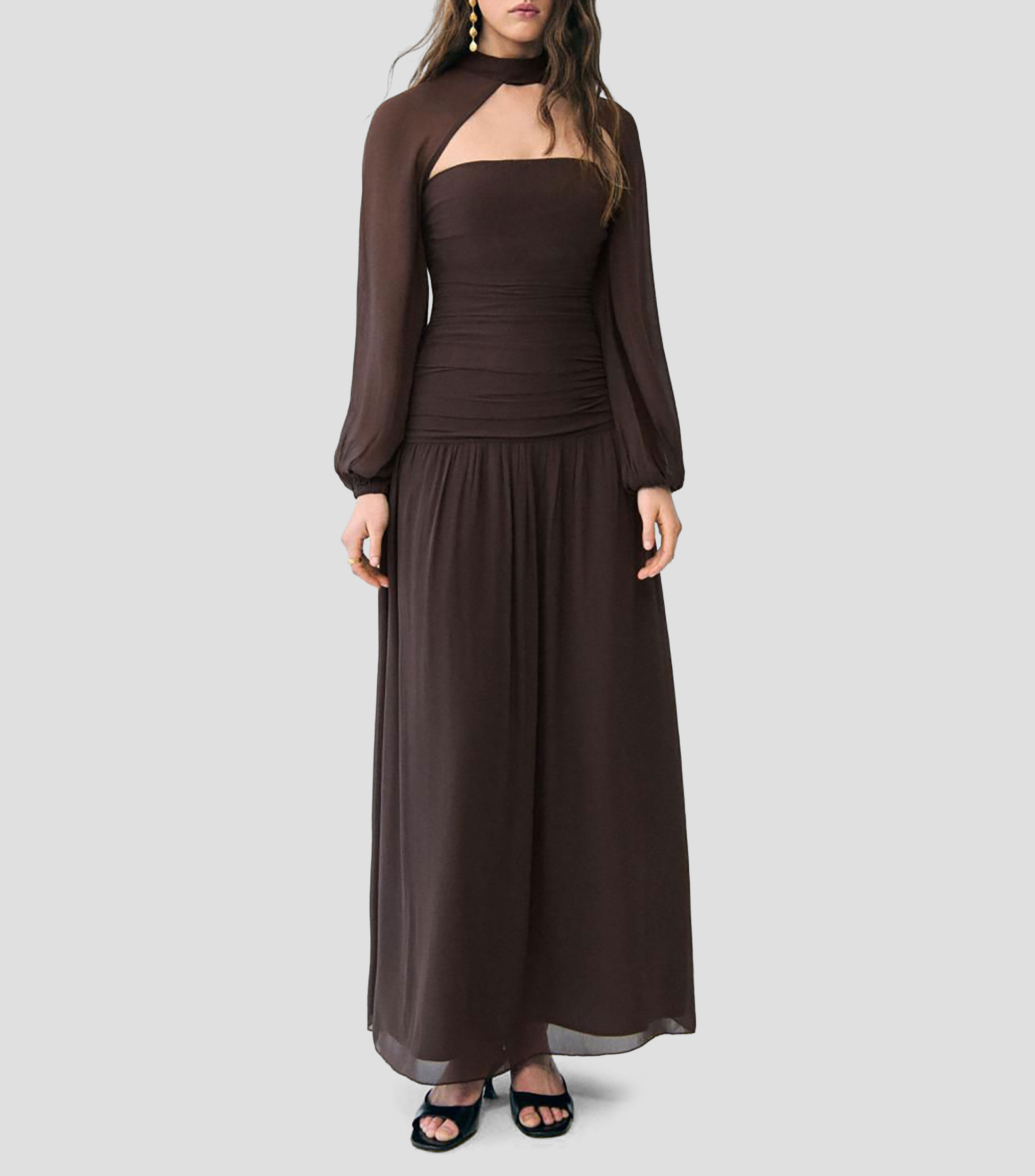 Vestido casual largo liso Frunces Mujer