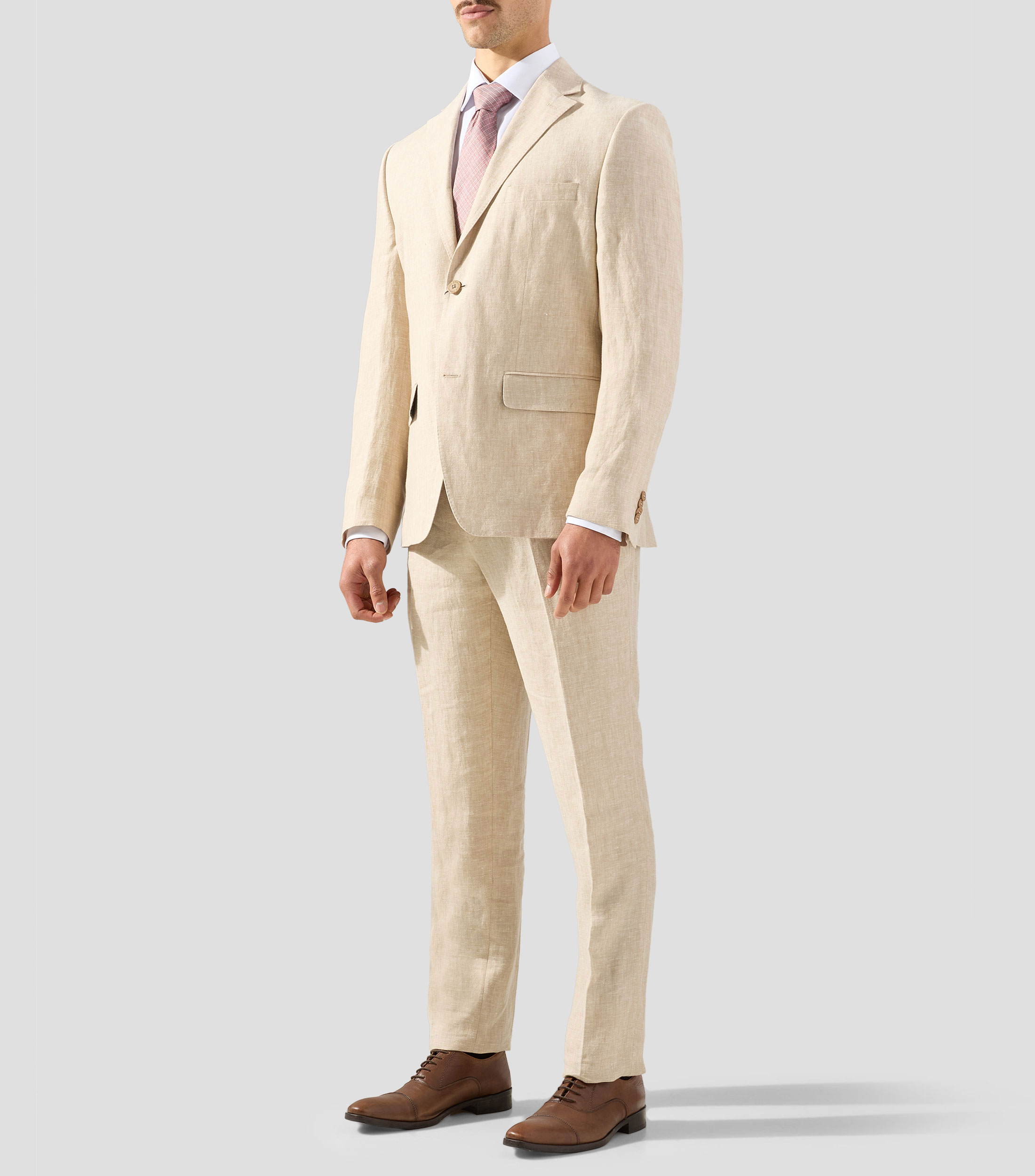 Traje de lino de corte slim liso Hombre
