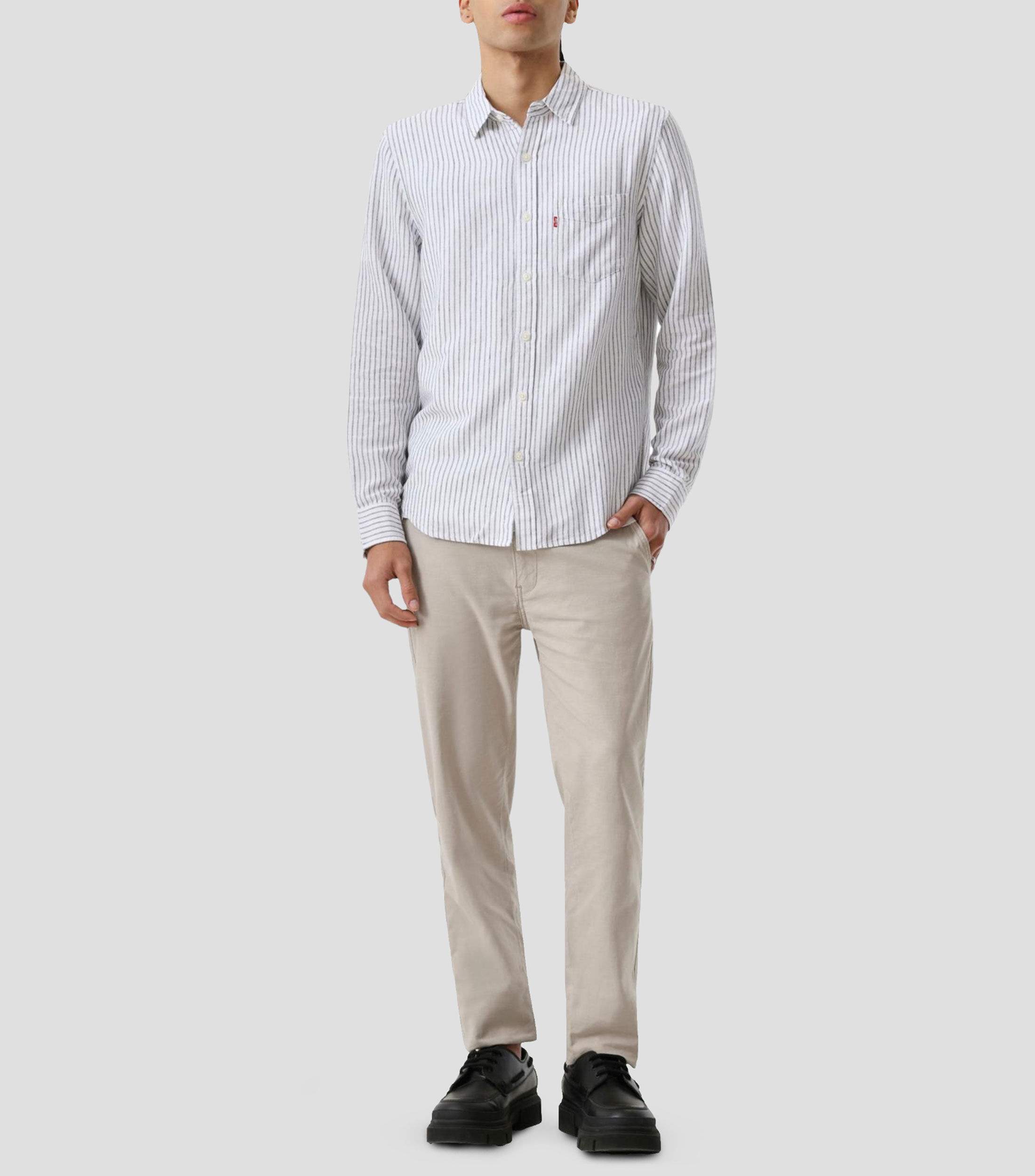 Camisa con líneas manga larga Hombre