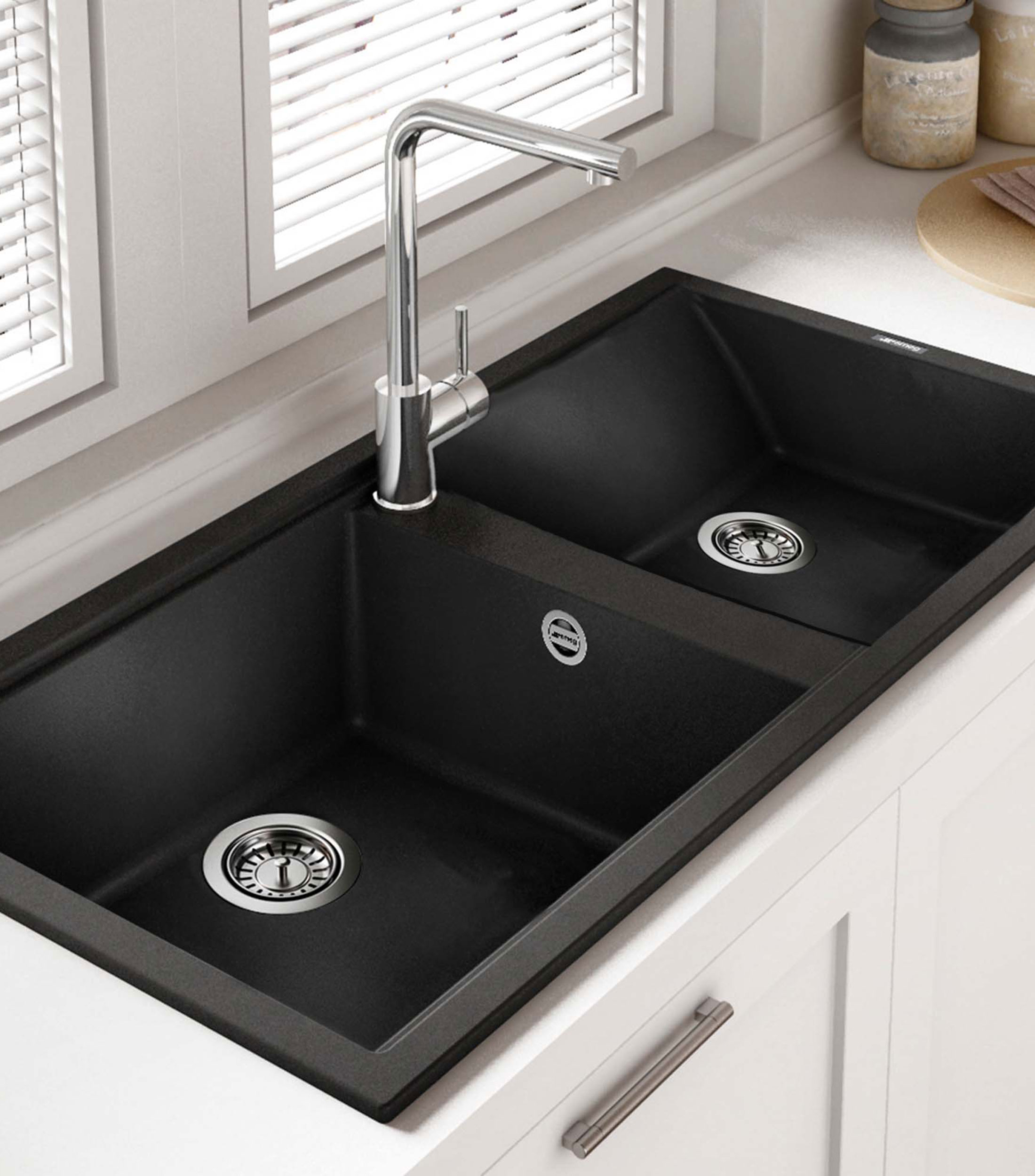 Tarja para cocina Doble Tina, Negro Granito