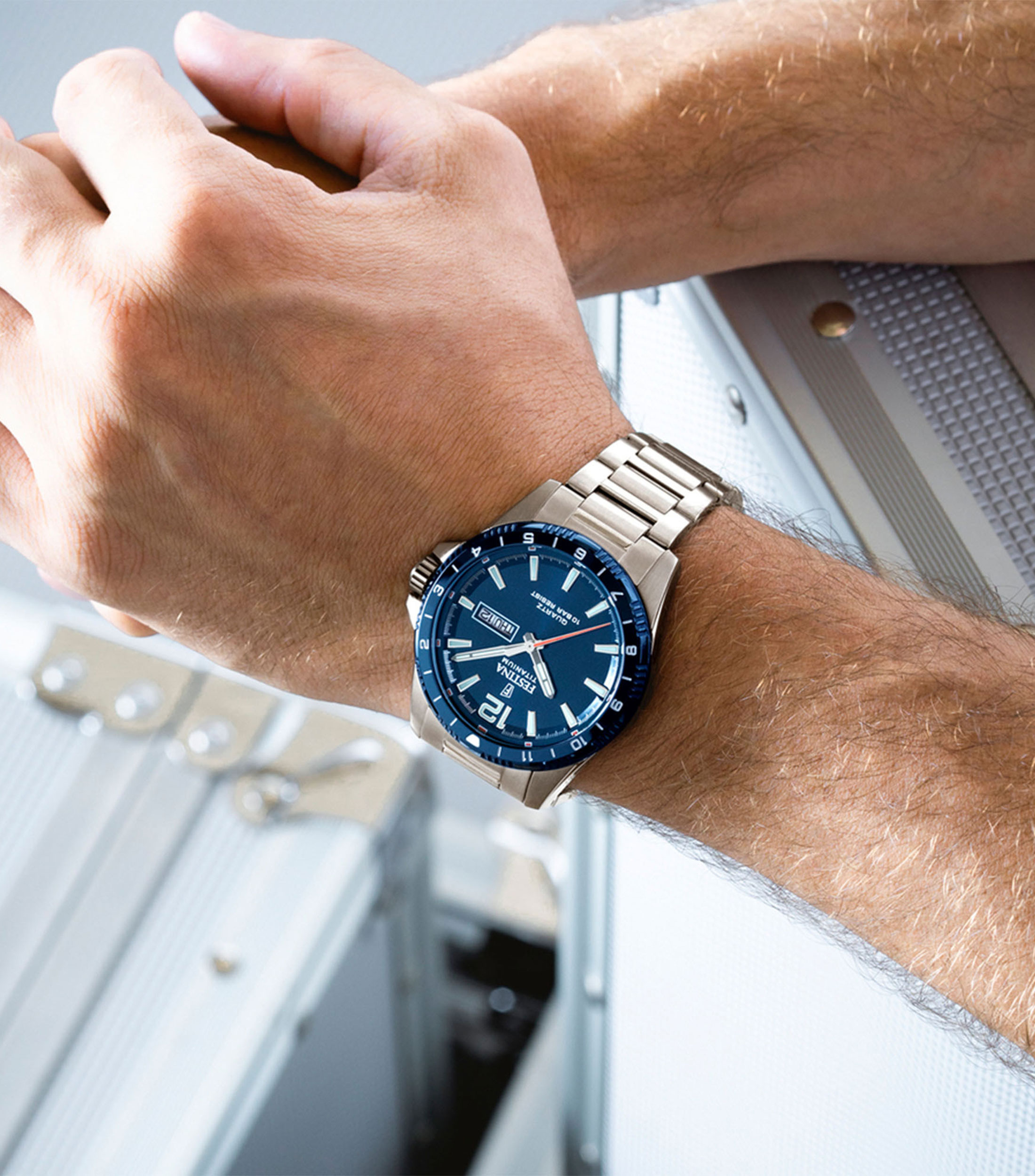 Reloj para Hombre Calendario Titanium De Vestir, Azul