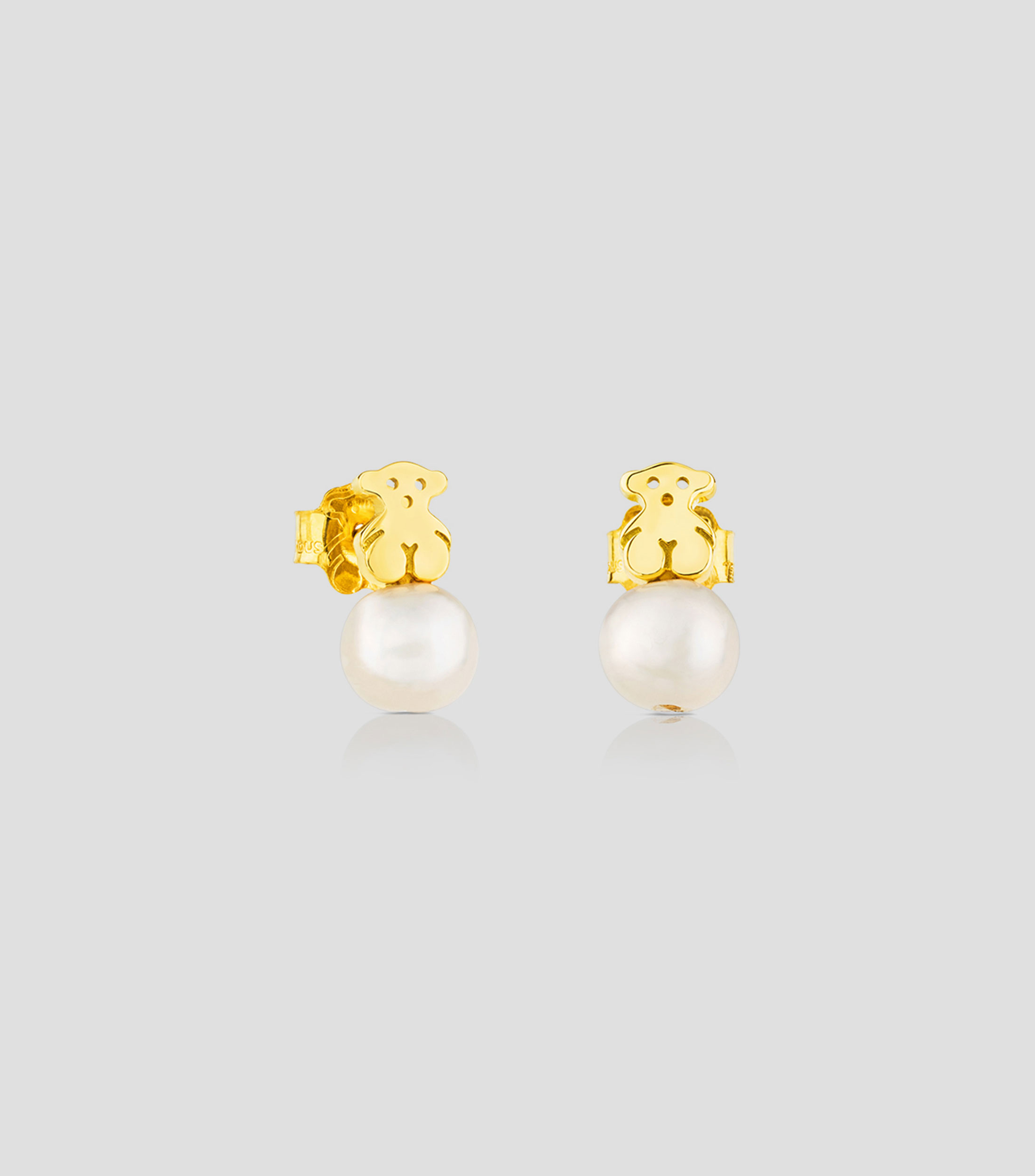 Aretes en Oro amarillo 18 Kilates con Oso y perla Puppies Mujer