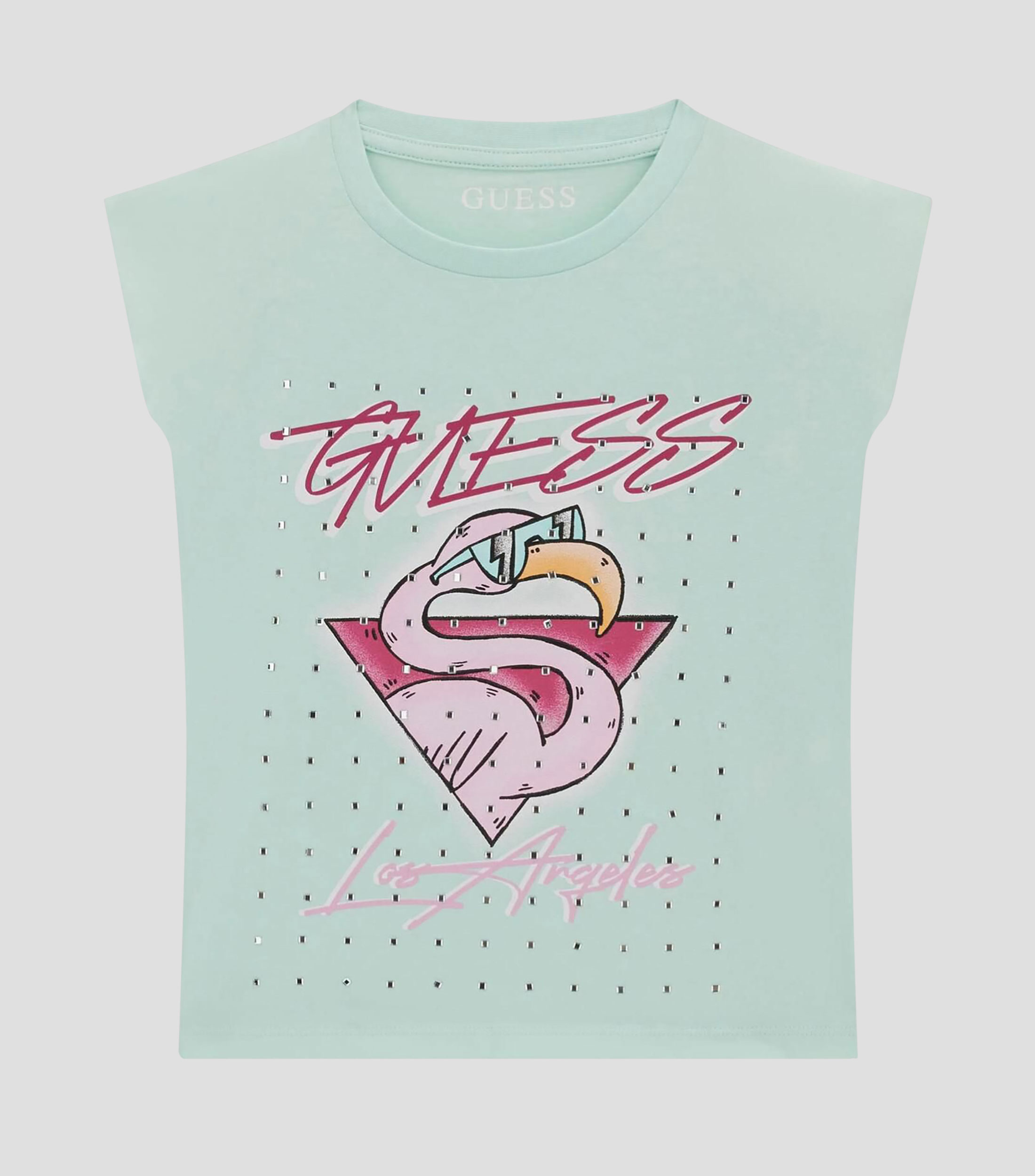 Playera cuello redondo sin mangas estampada Niña