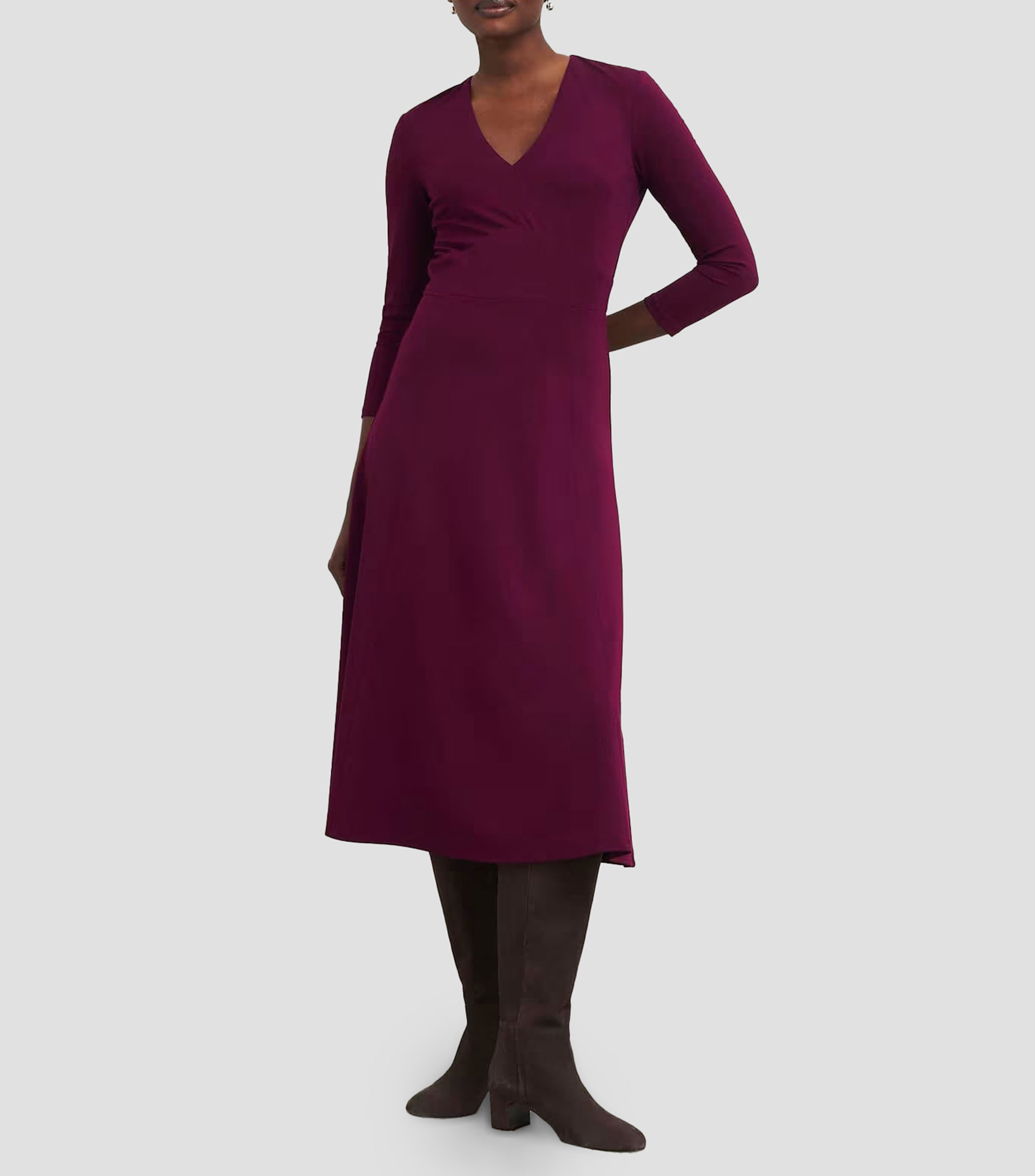 Vestido midi manga 3/4 liso Mirabel Ponte Mujer