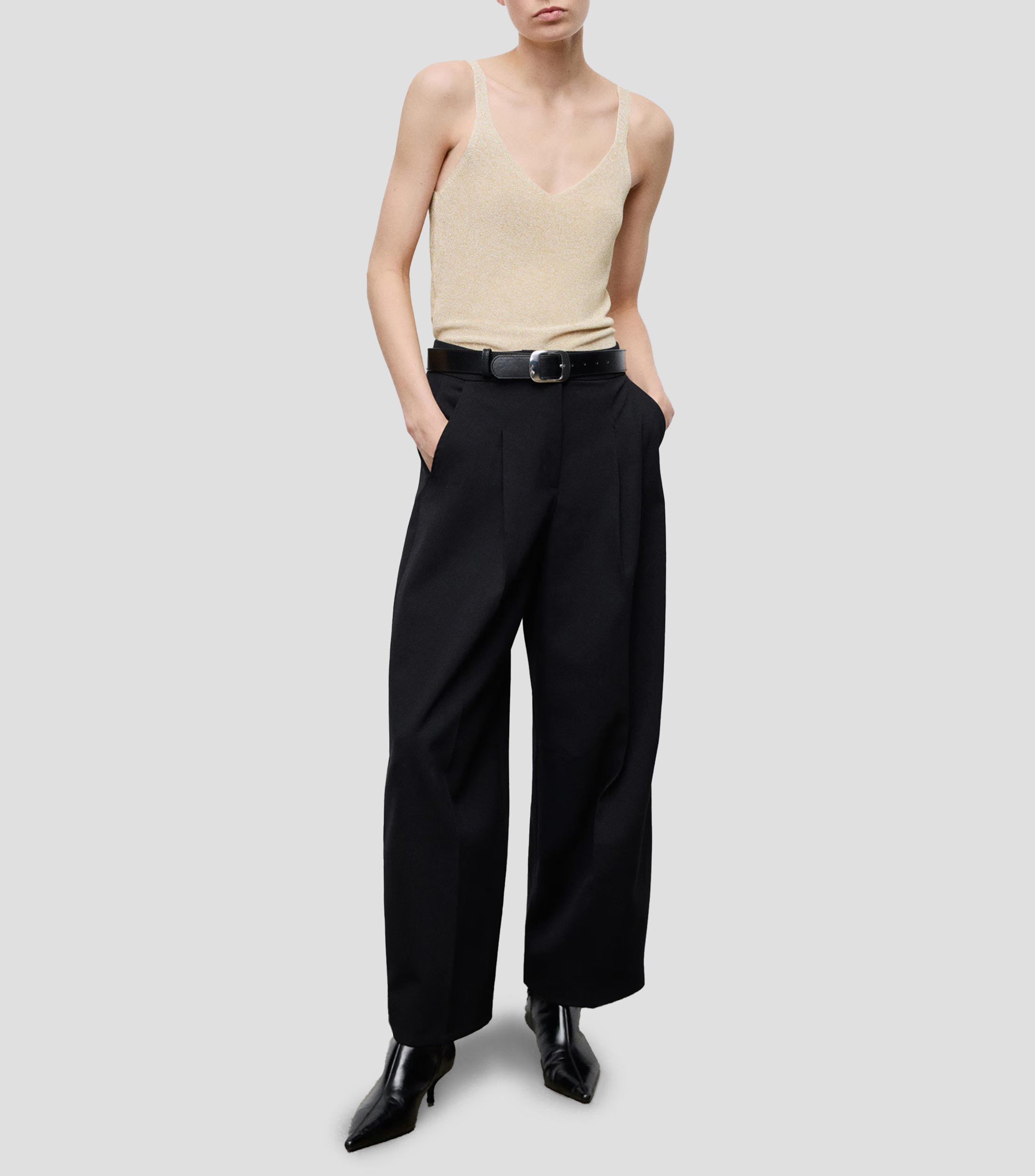 Top cuello V sin mangas liso Mujer