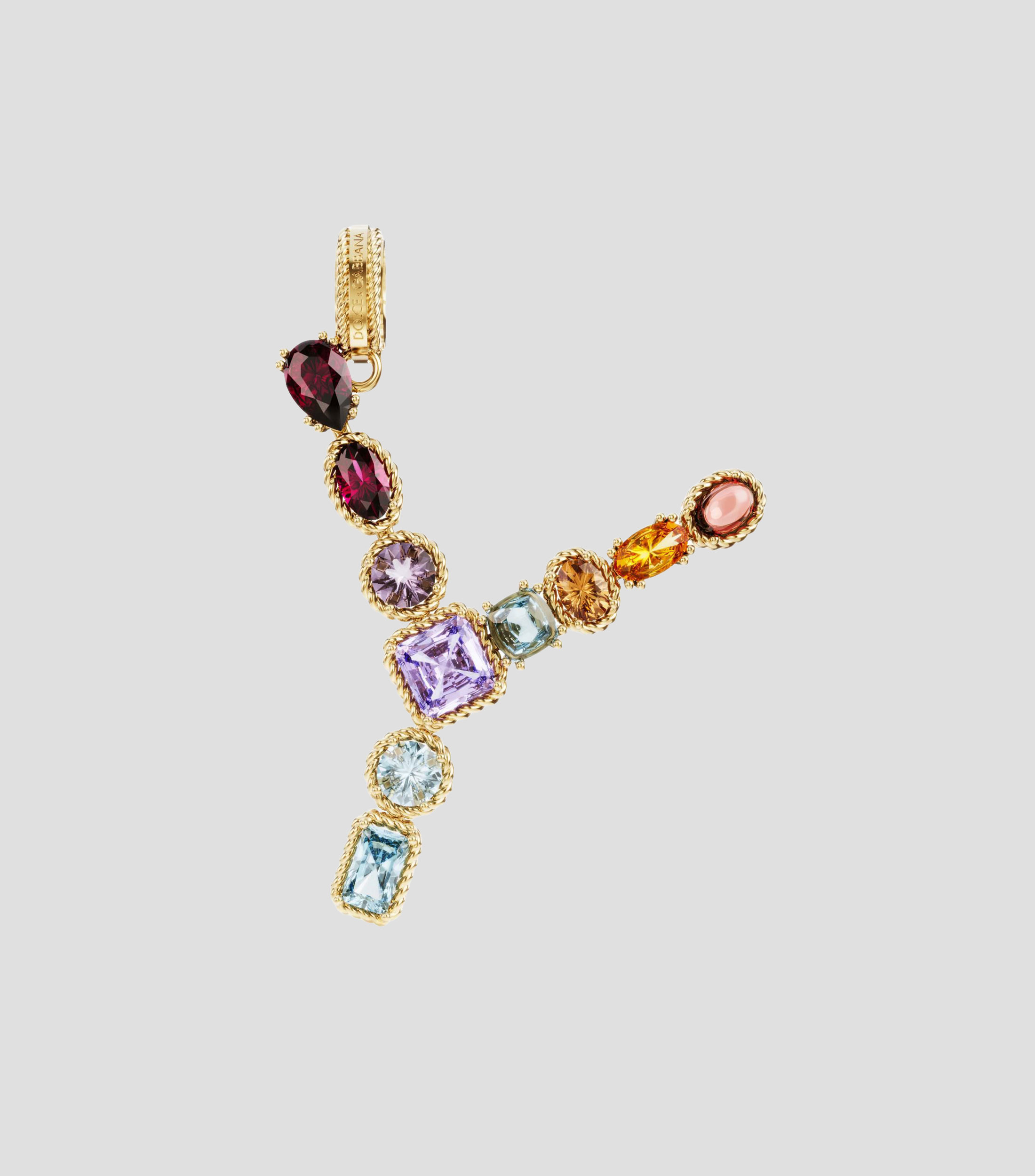 Charm en forma de letra Y en Oro de 18 Kilates con gemas naturales multicolores Alphabet Rainbow Mujer