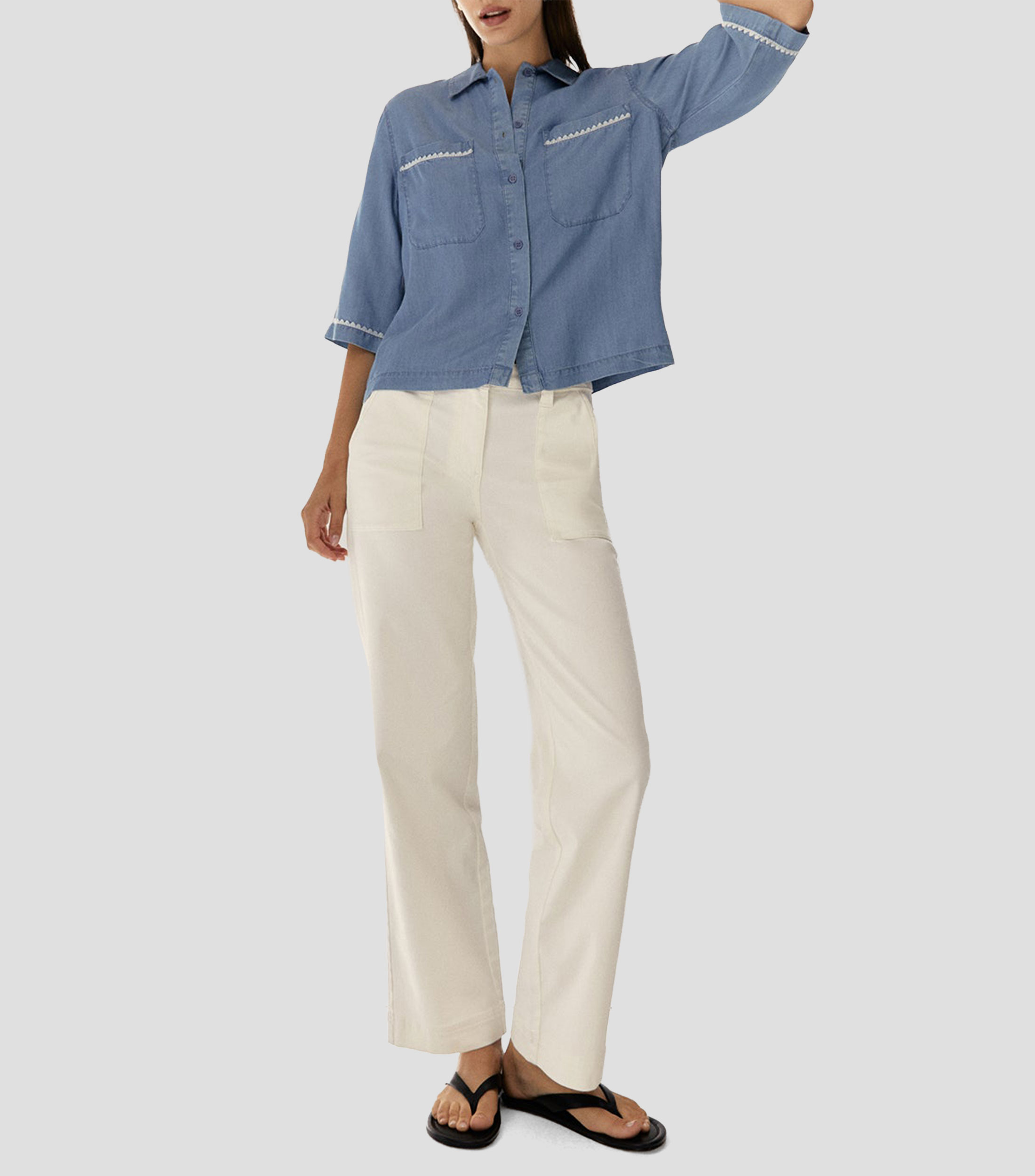 Camisa sólido manga 3/4 Mujer