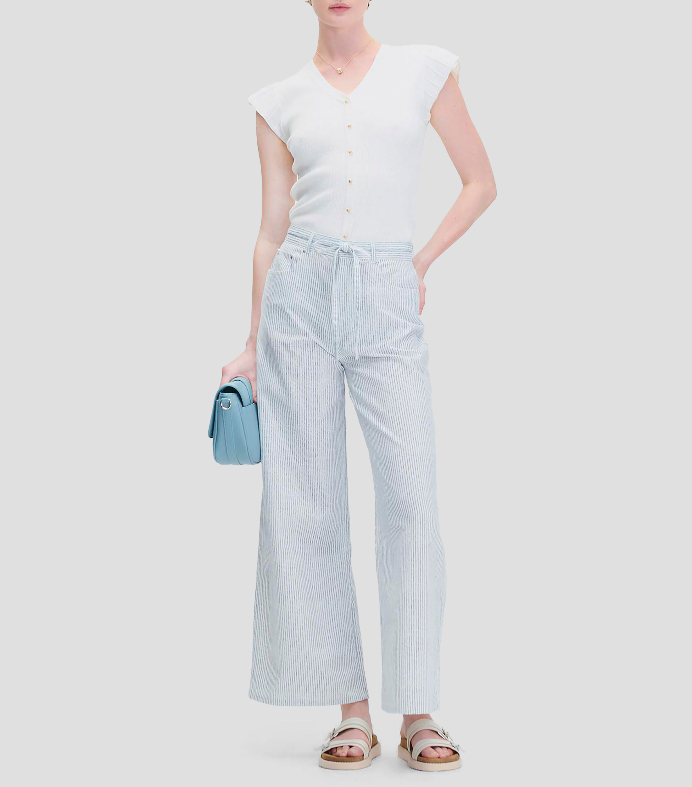 Blusa Blanca Tejido Canalé en Combinación Mujer