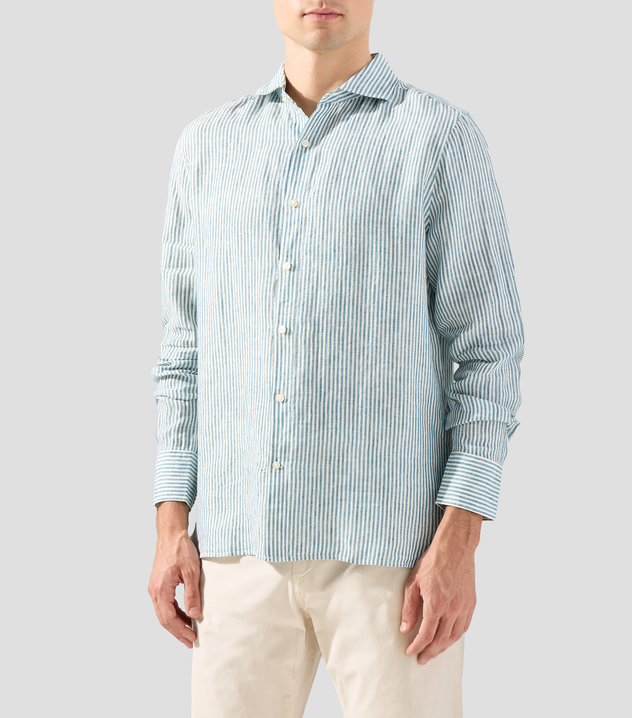 Camisa a rayas manga larga Hombre