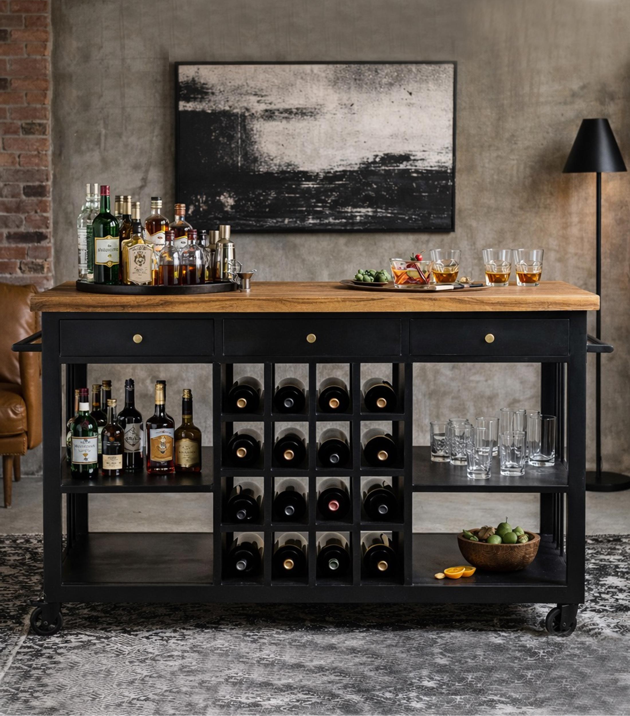 Mueble de Cocina Sonu en metal y madera negro