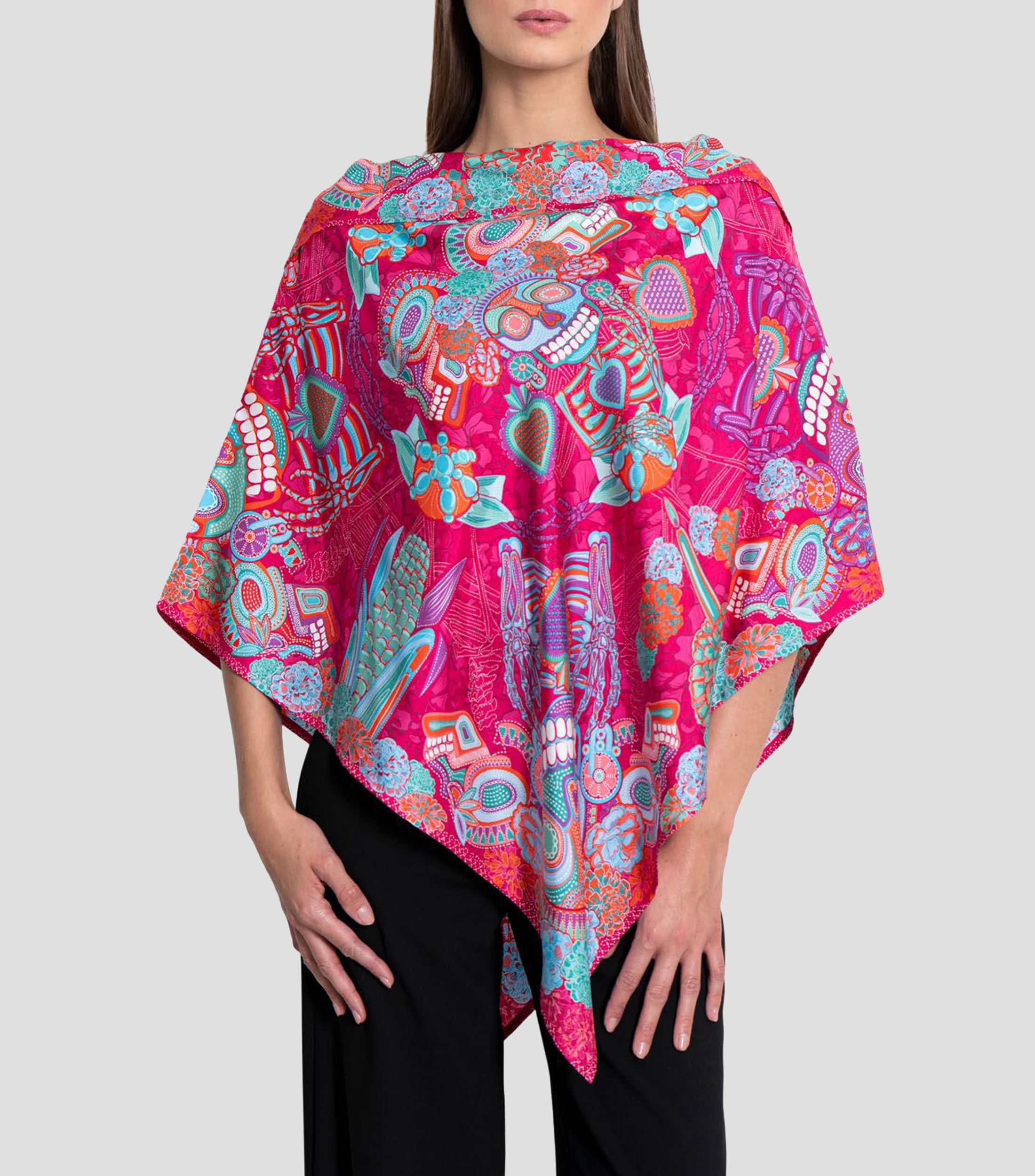 Poncho estampado Día de muertos Mujer