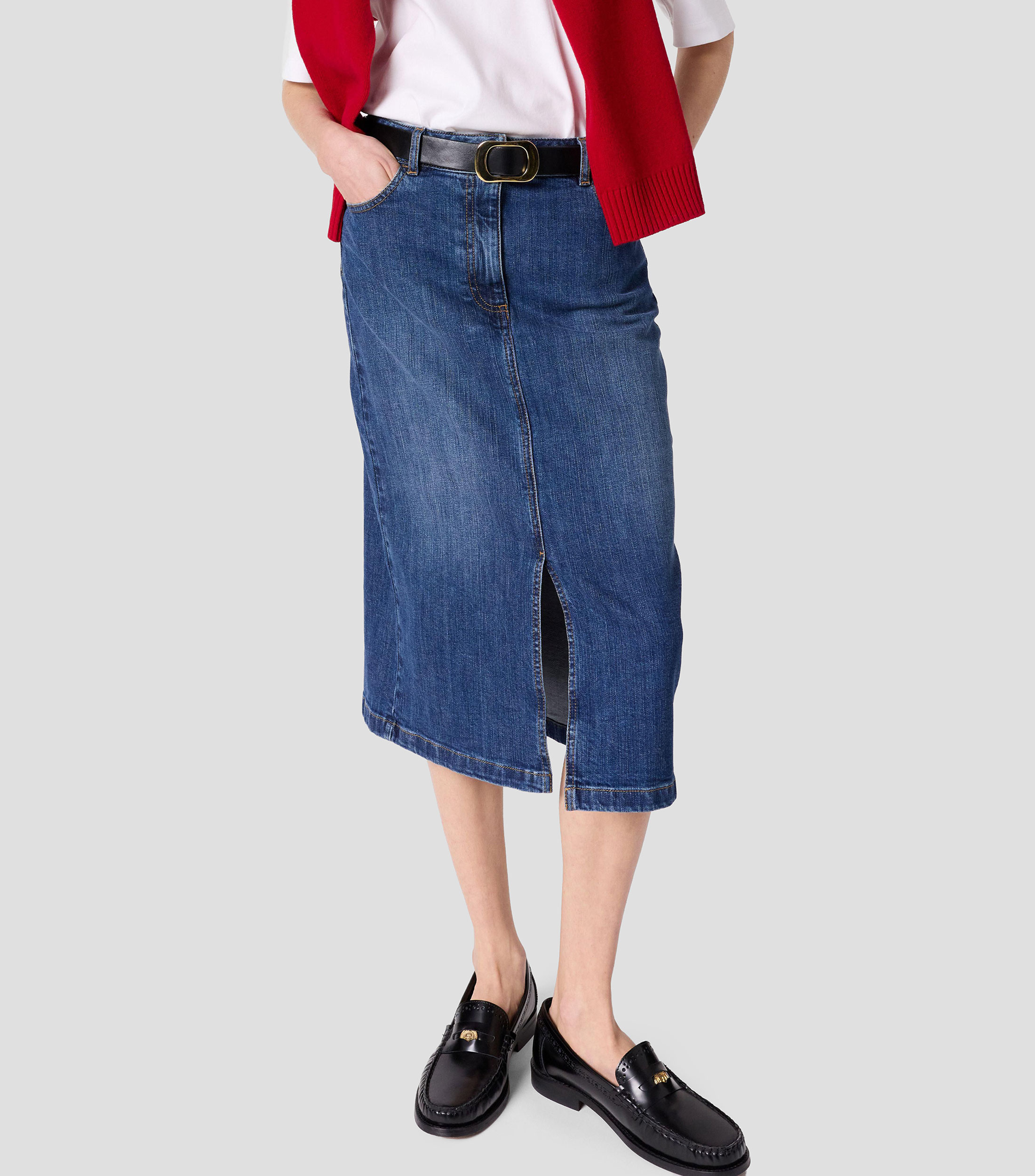 Falda midi de corte recto deslavado Mujer