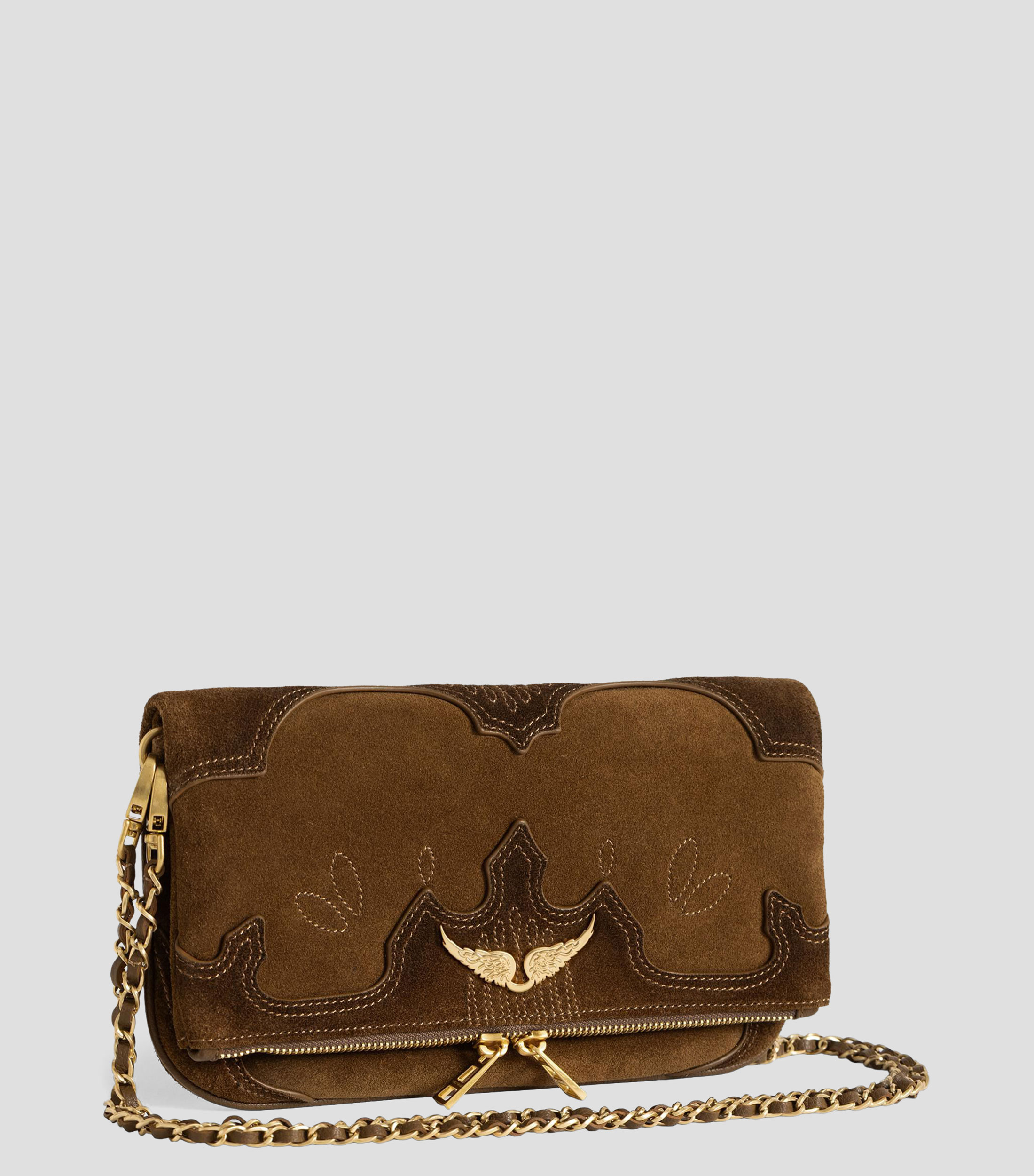 Bolsa crossbody en piel lisa con detalle decorativo Mujer