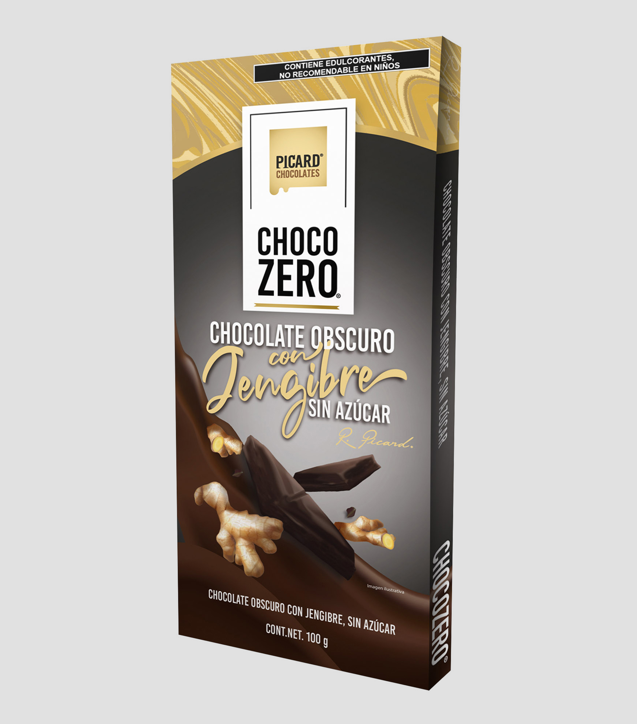 Barra Chocolate Obscuro con jengibre sin azúcar, 100 g