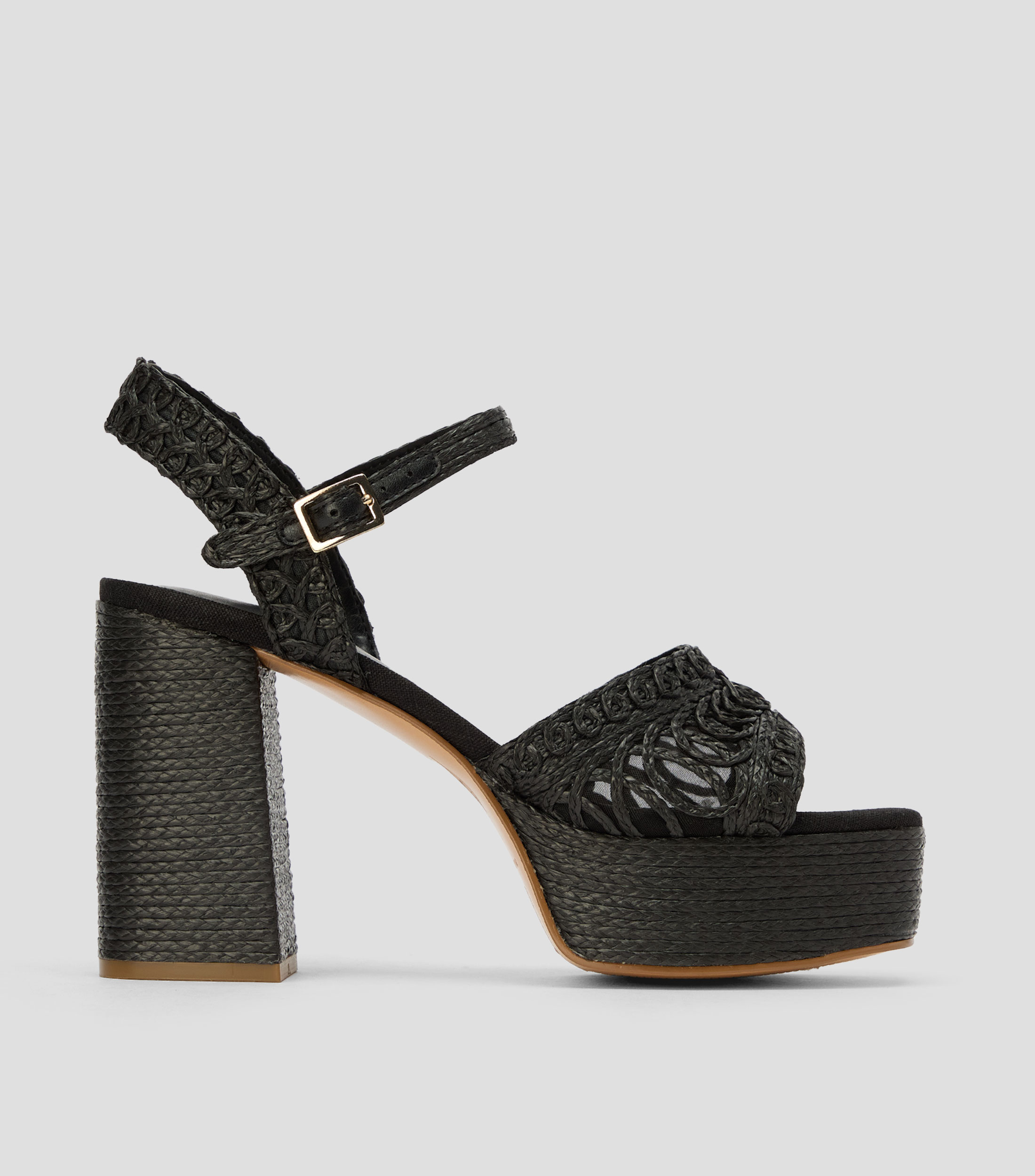 Sandalias casuales tacón alto ancho lisas Mujer