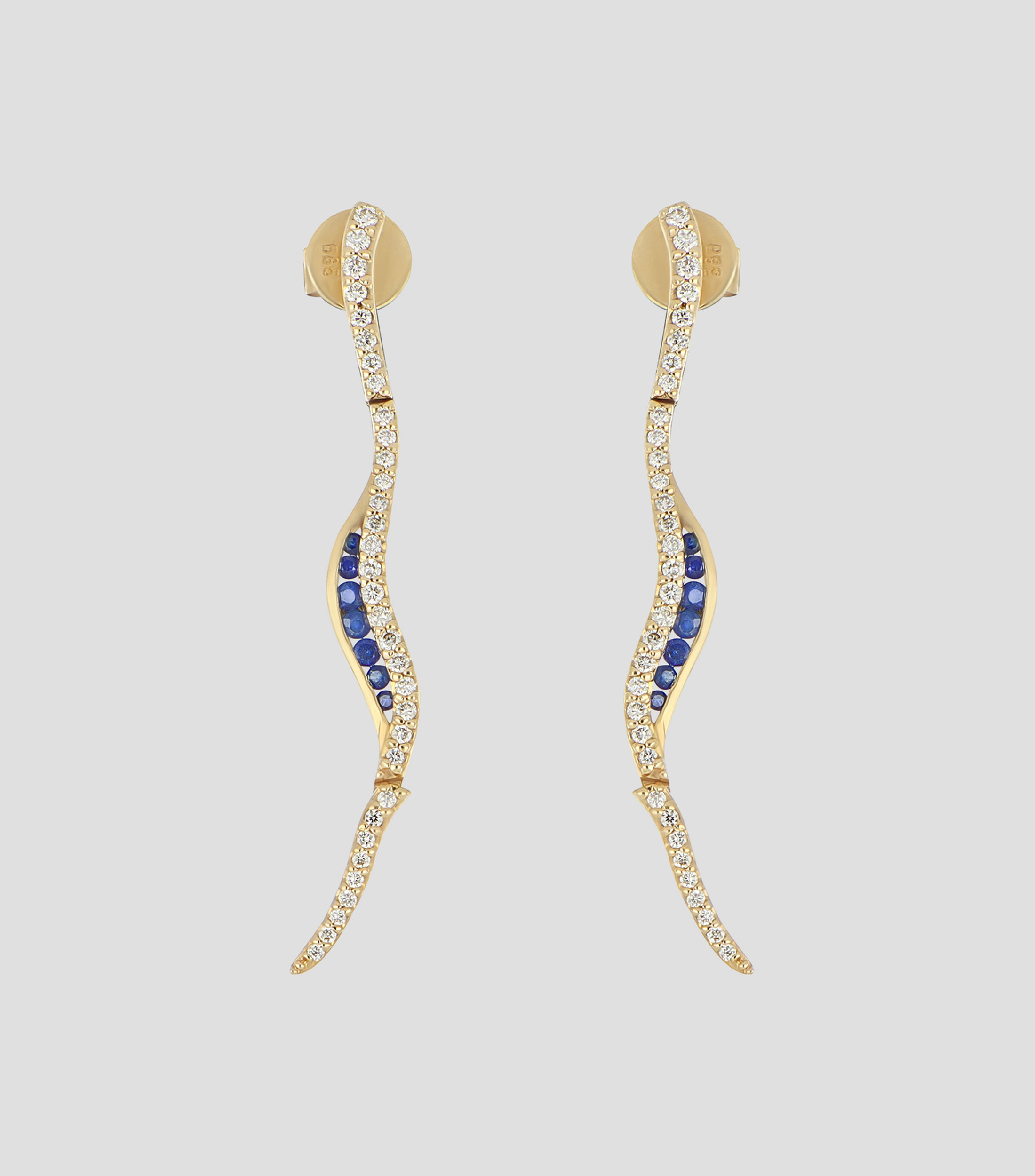 Aretes en oro amarillo de 14 kilates con zafiros y diamantes Mujer