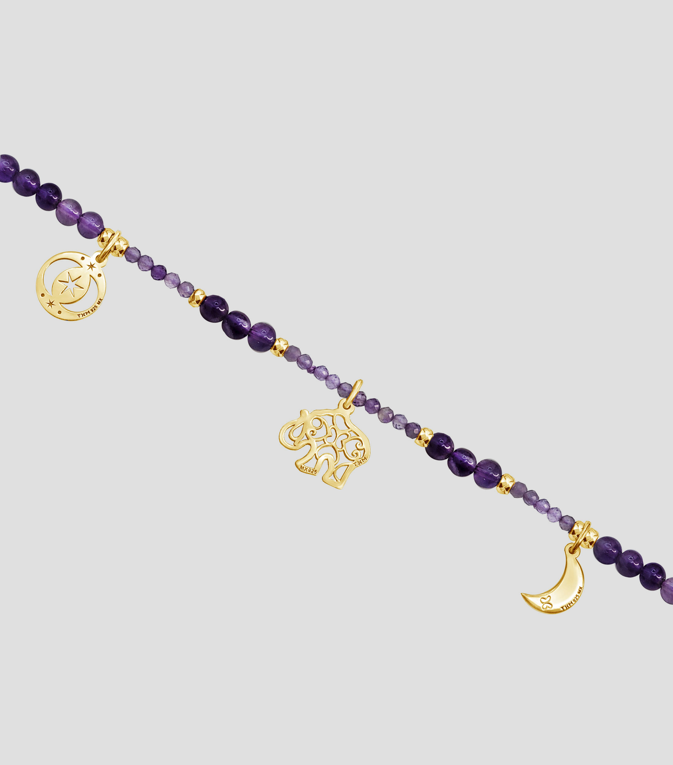 Collar en plata con tres charms y amatista Mujer