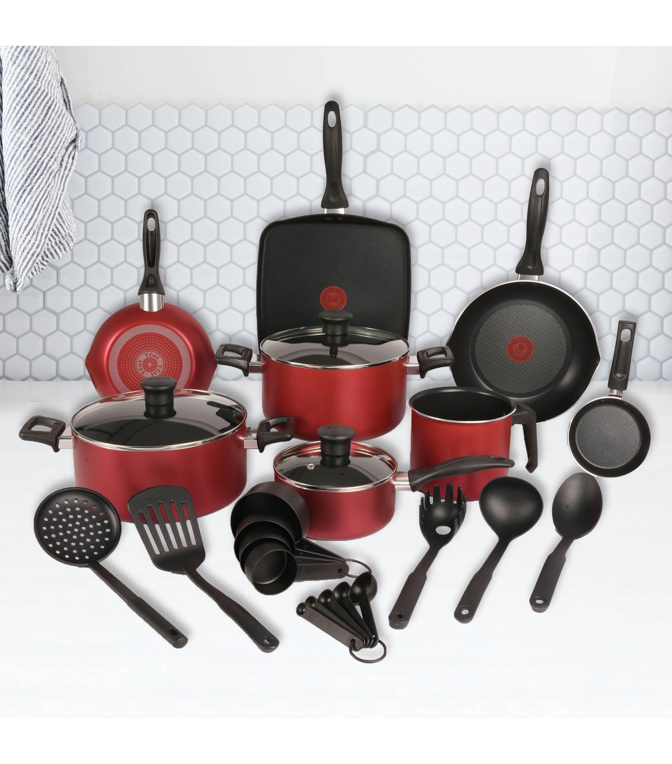 Batería de Cocina en Aluminio 25 Piezas Roja