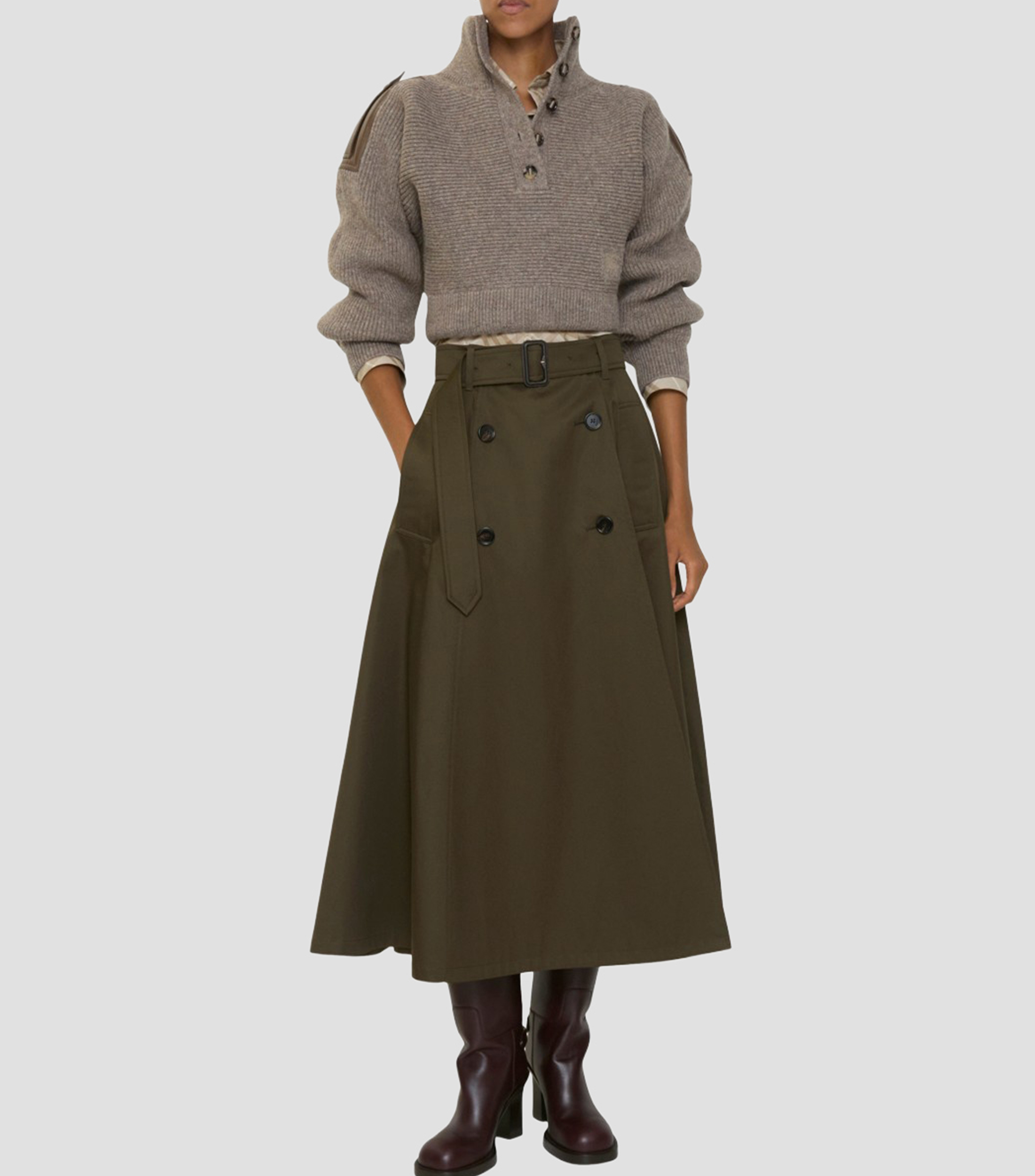 Falda midi estilo Trench Coat de corte A lisa Mujer