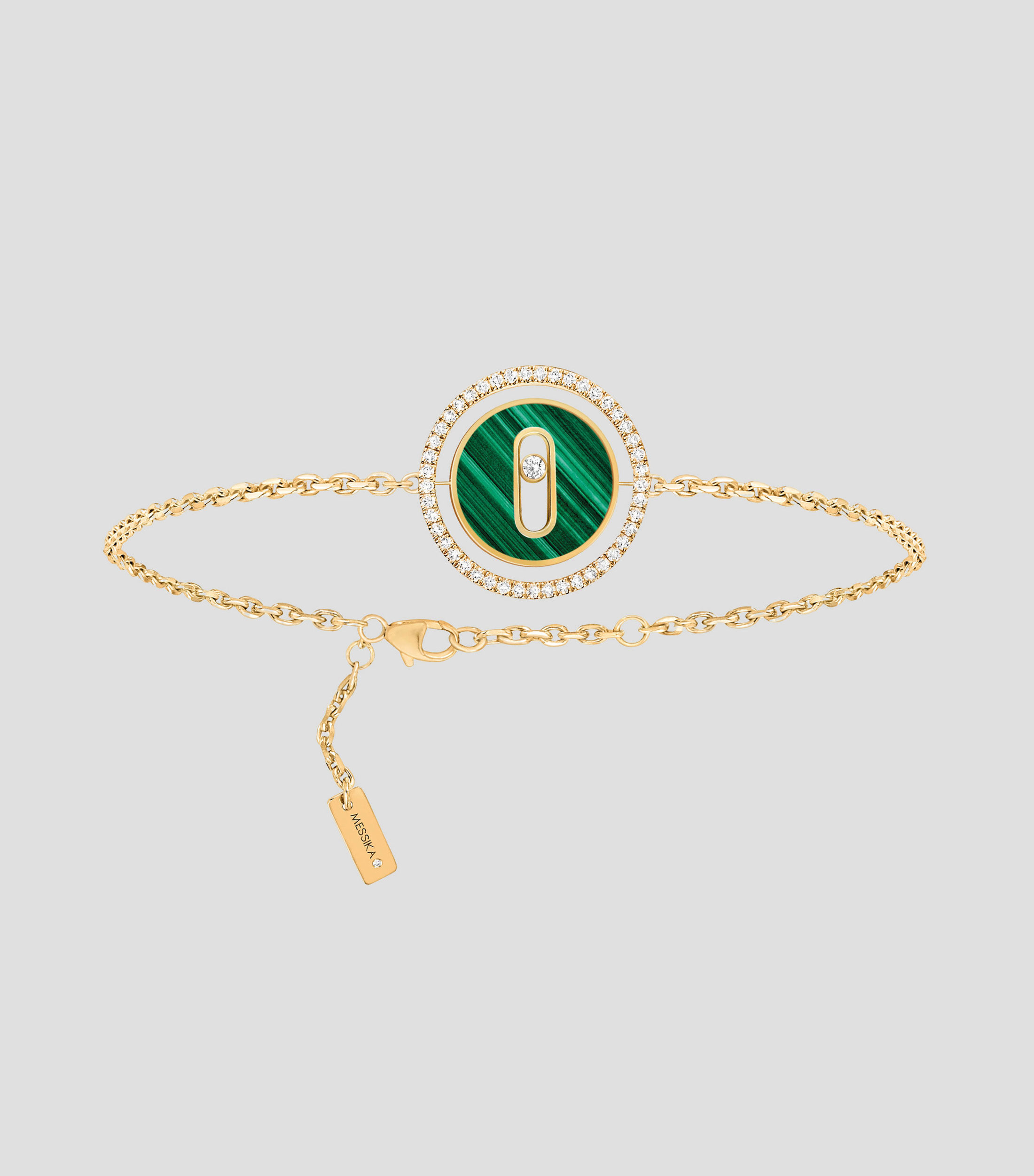 Brazalete en oro amarillo 18 Kts con diamantes y malaquita Lucky Move Mujer