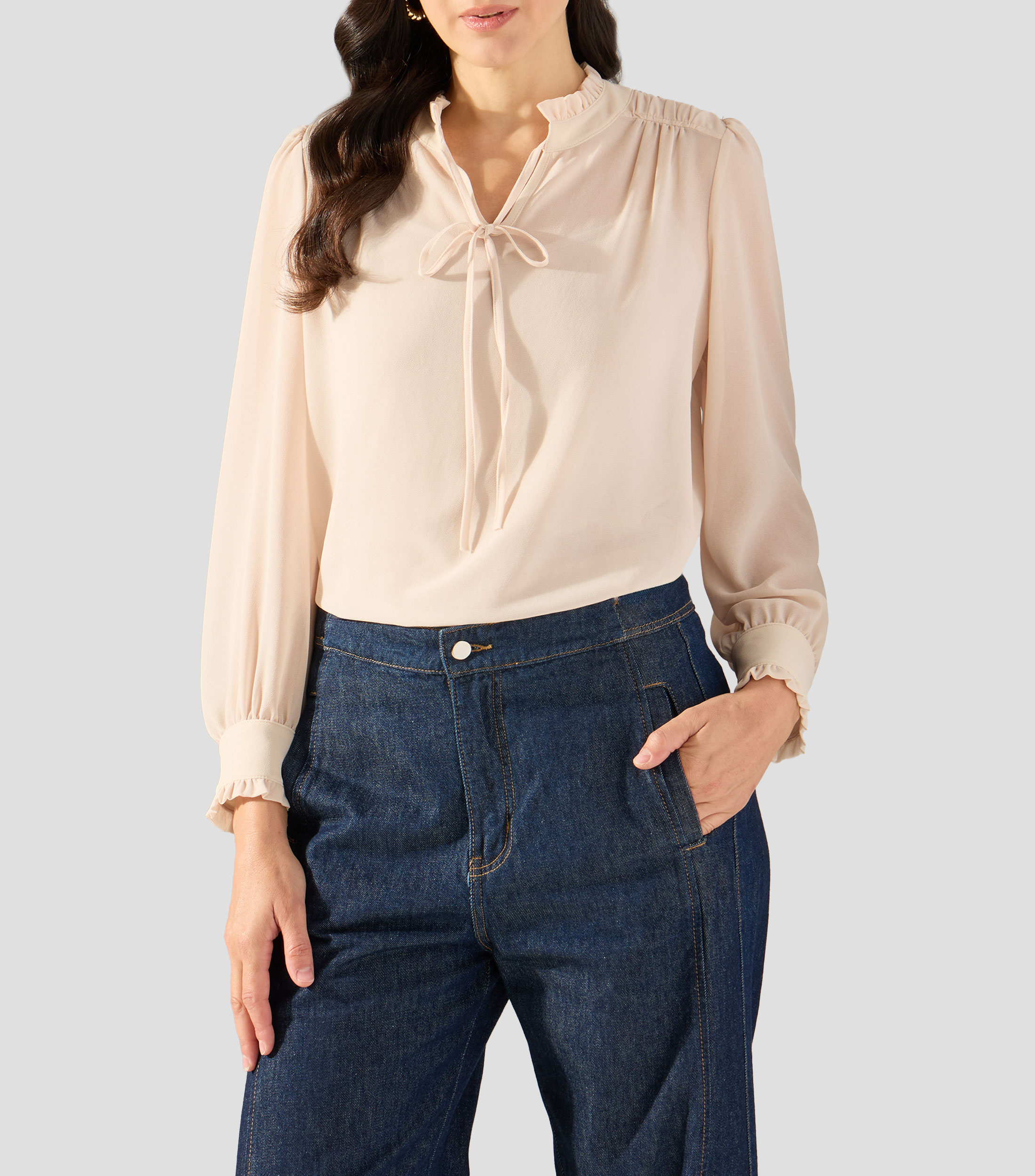 Blusa lisa con manga larga Mujer