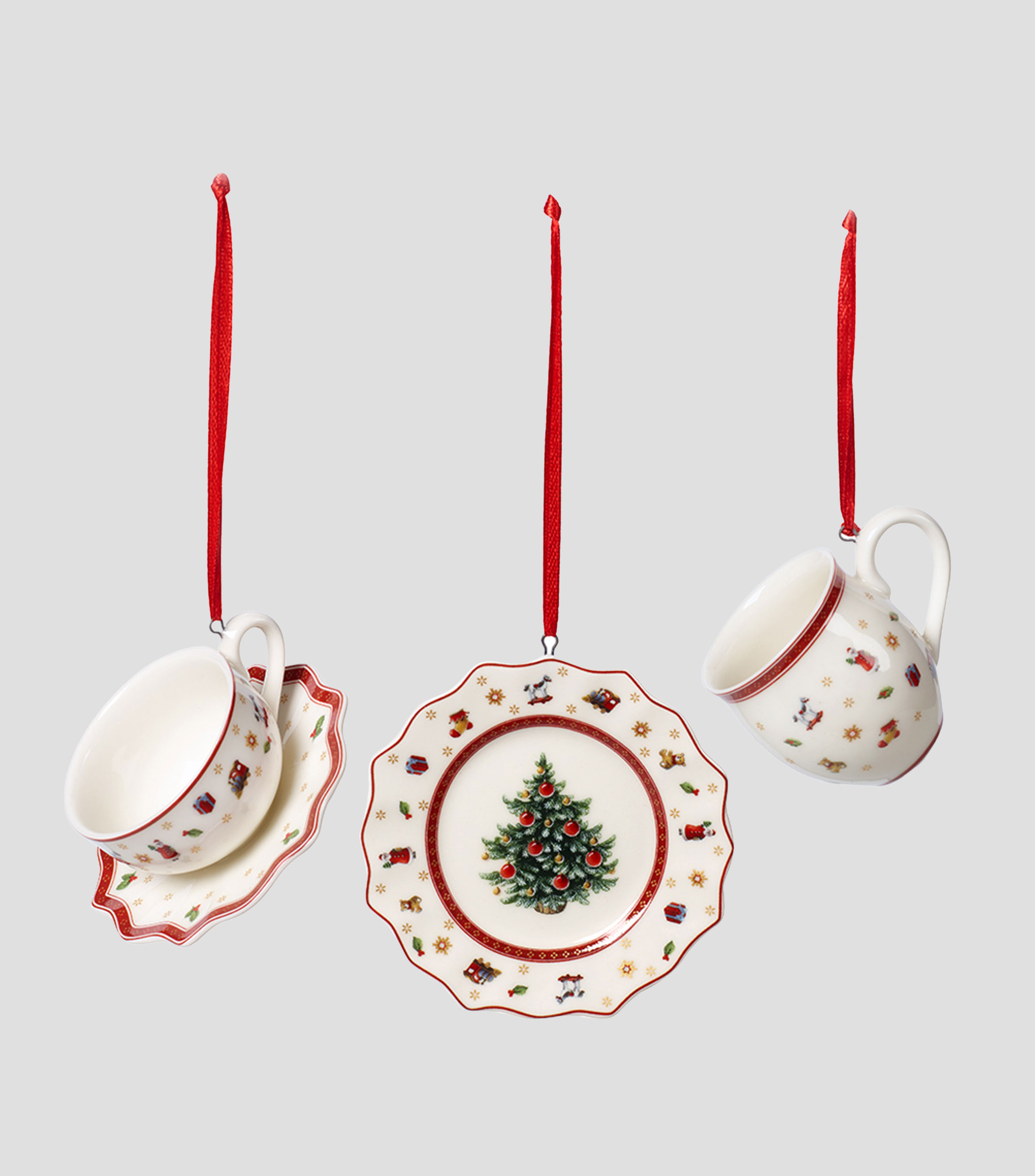 Set 3 Figuras de Tazas y Plato navideno en porcelana