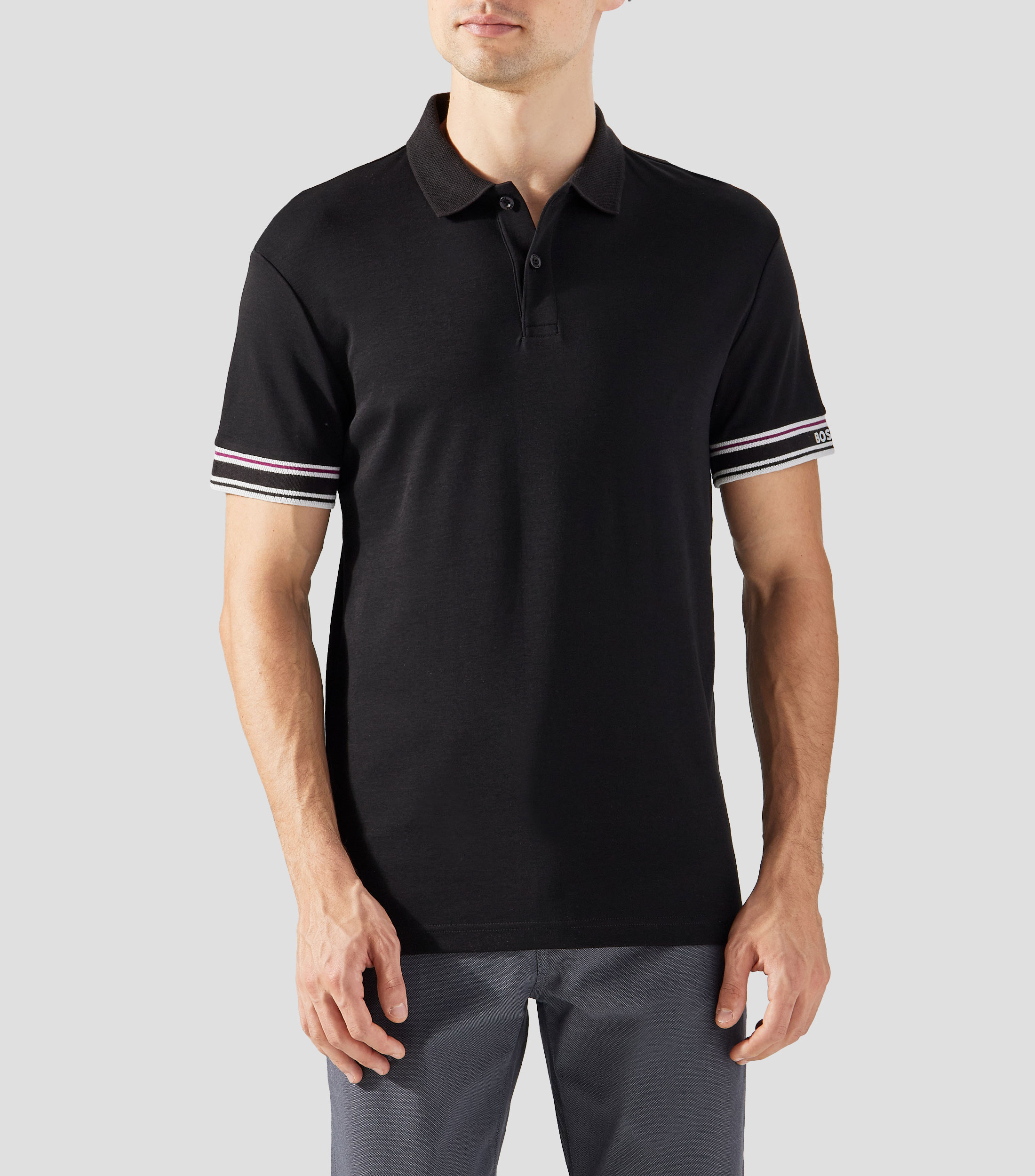 Polo slim de algodón con puños a rayas Hombre