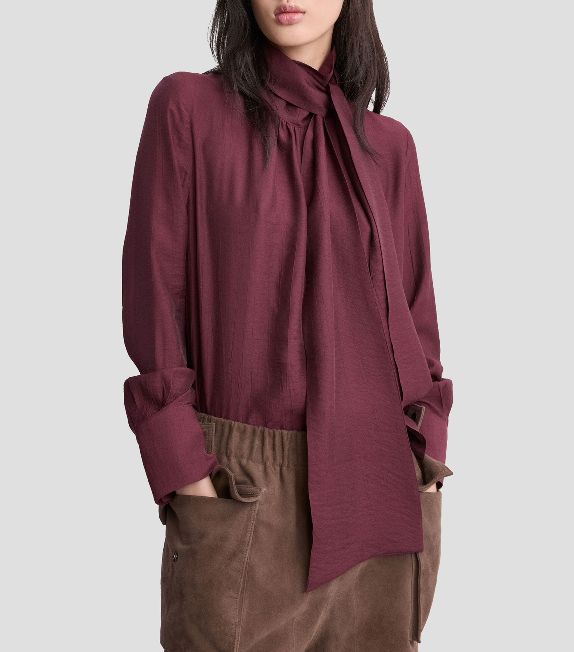 Blusa lisa de manga larga Mujer
