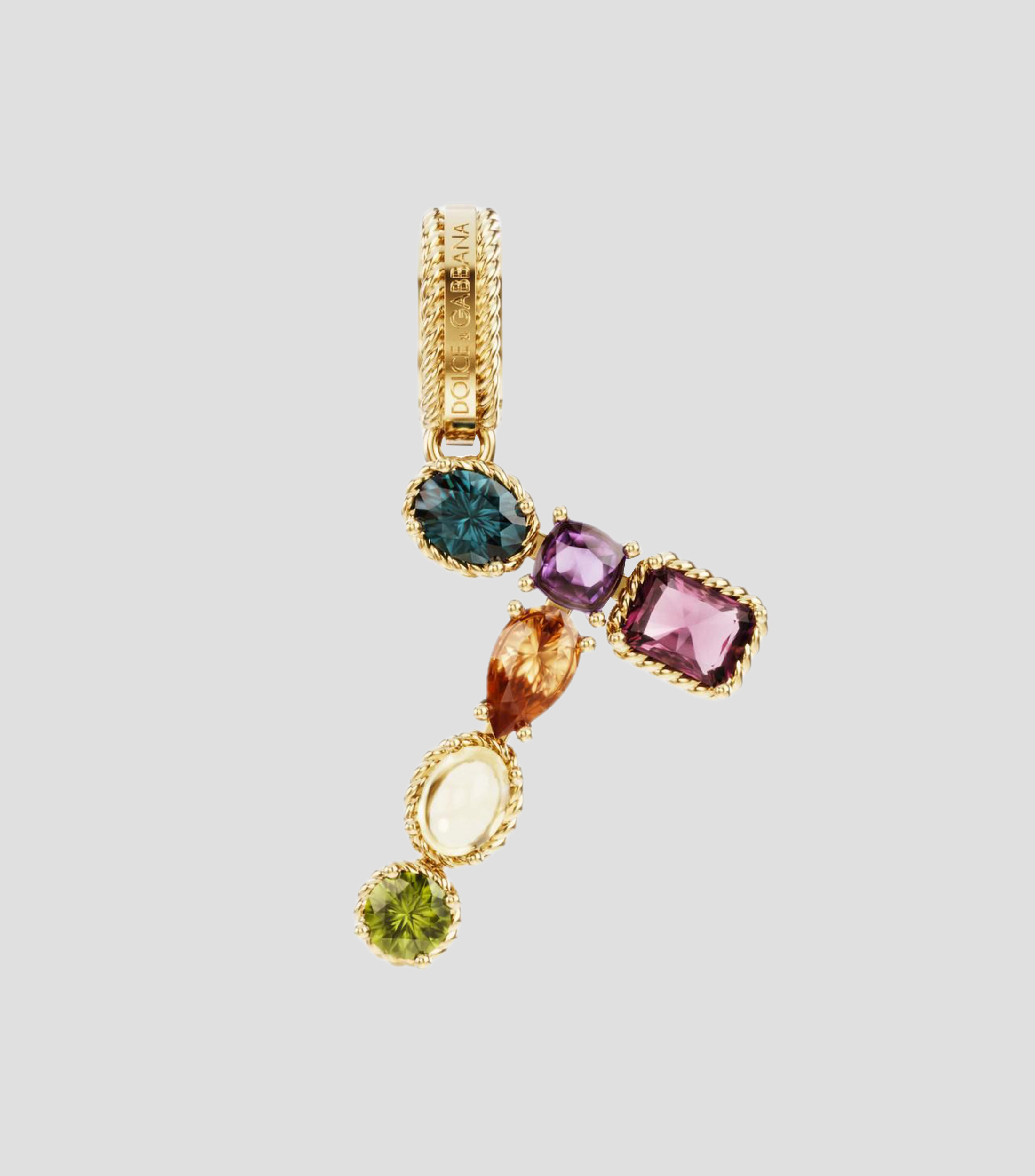 Charm letra "T" en Oro de 18 Kilates Alphabet Rainbow gemas multicolores Mujer