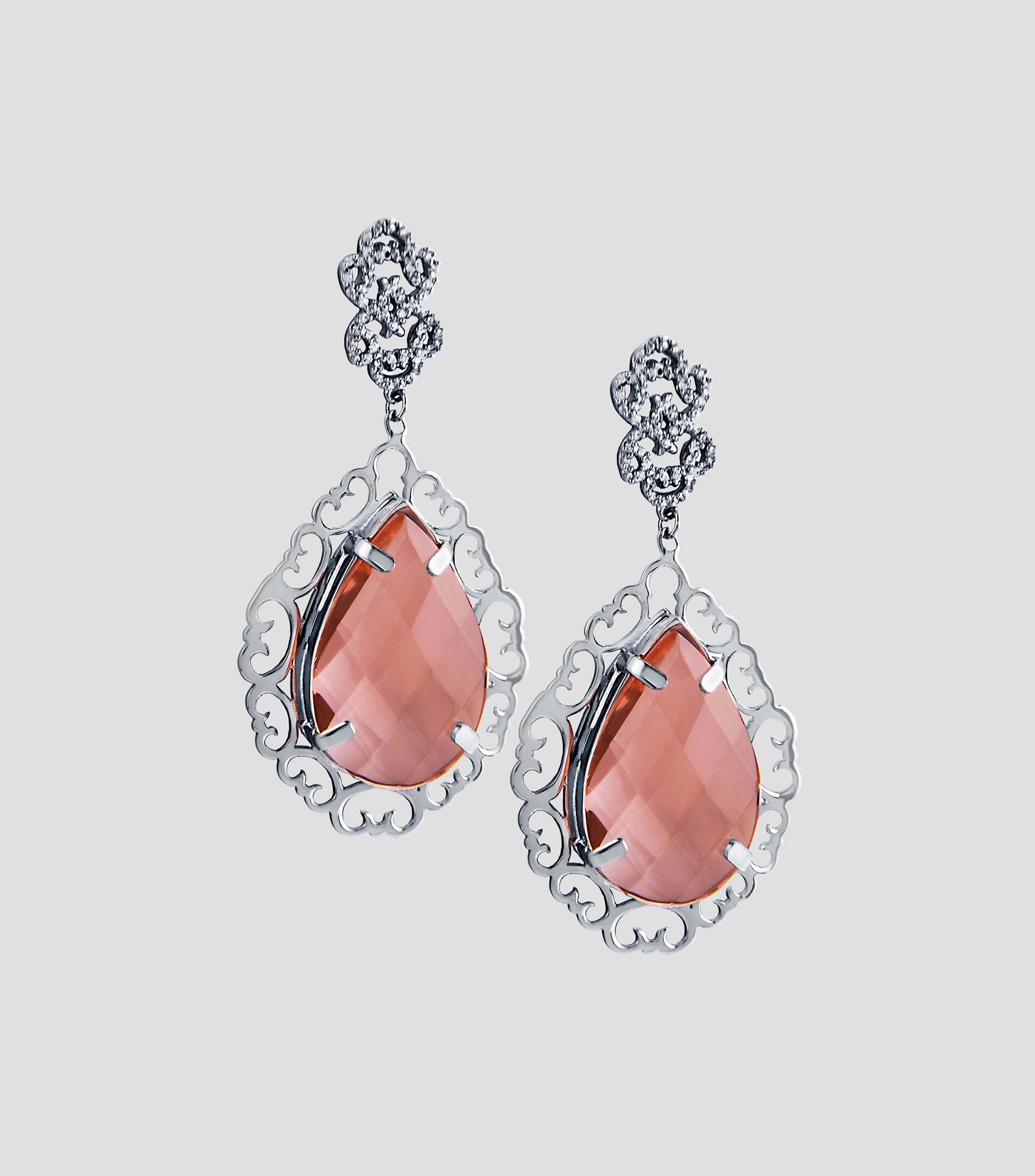 Aretes en Plata .925 con cristal rosa y circonias Mujer