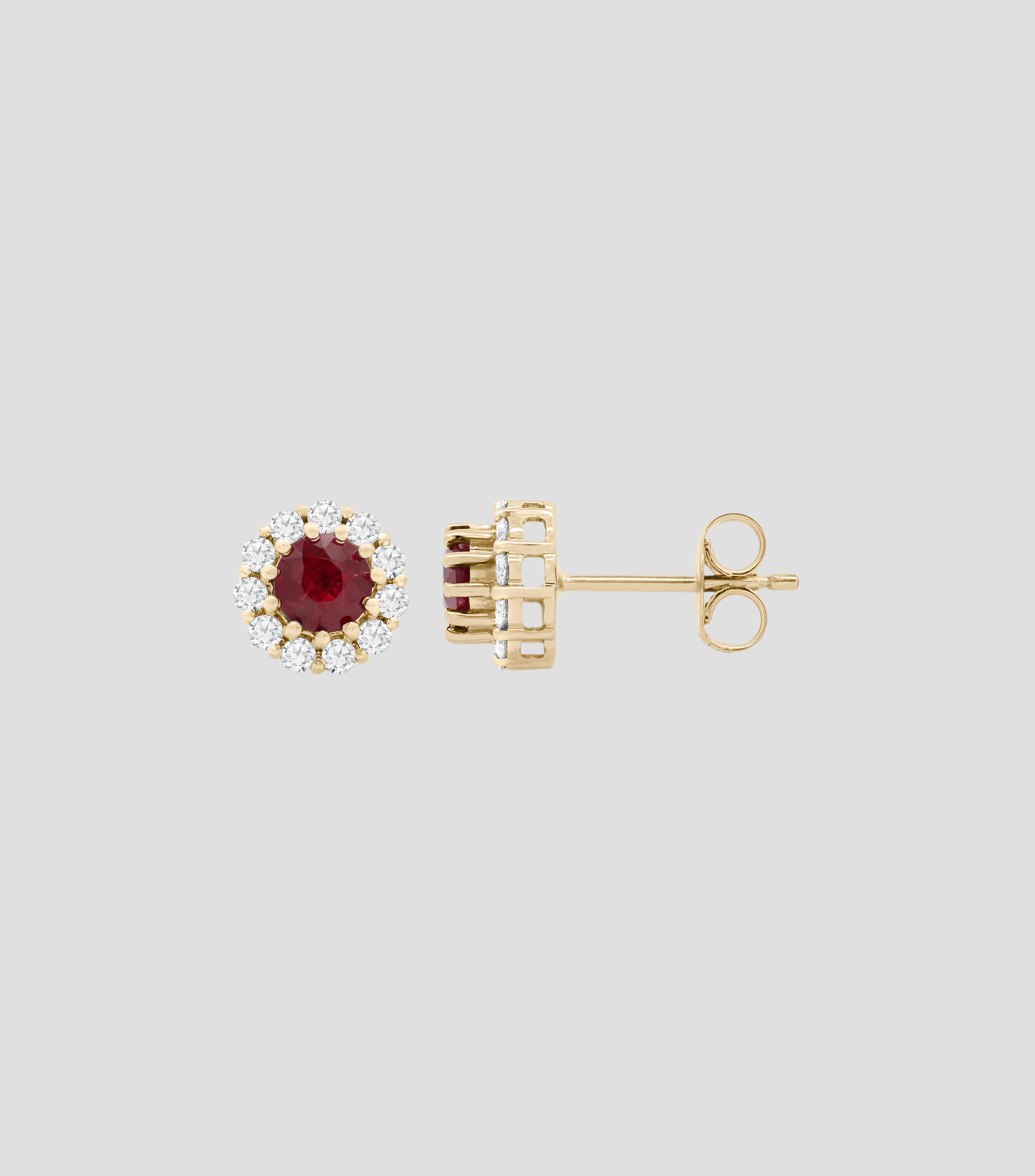 Aretes en oro amarillo de 14 kilates con rubí Mujer