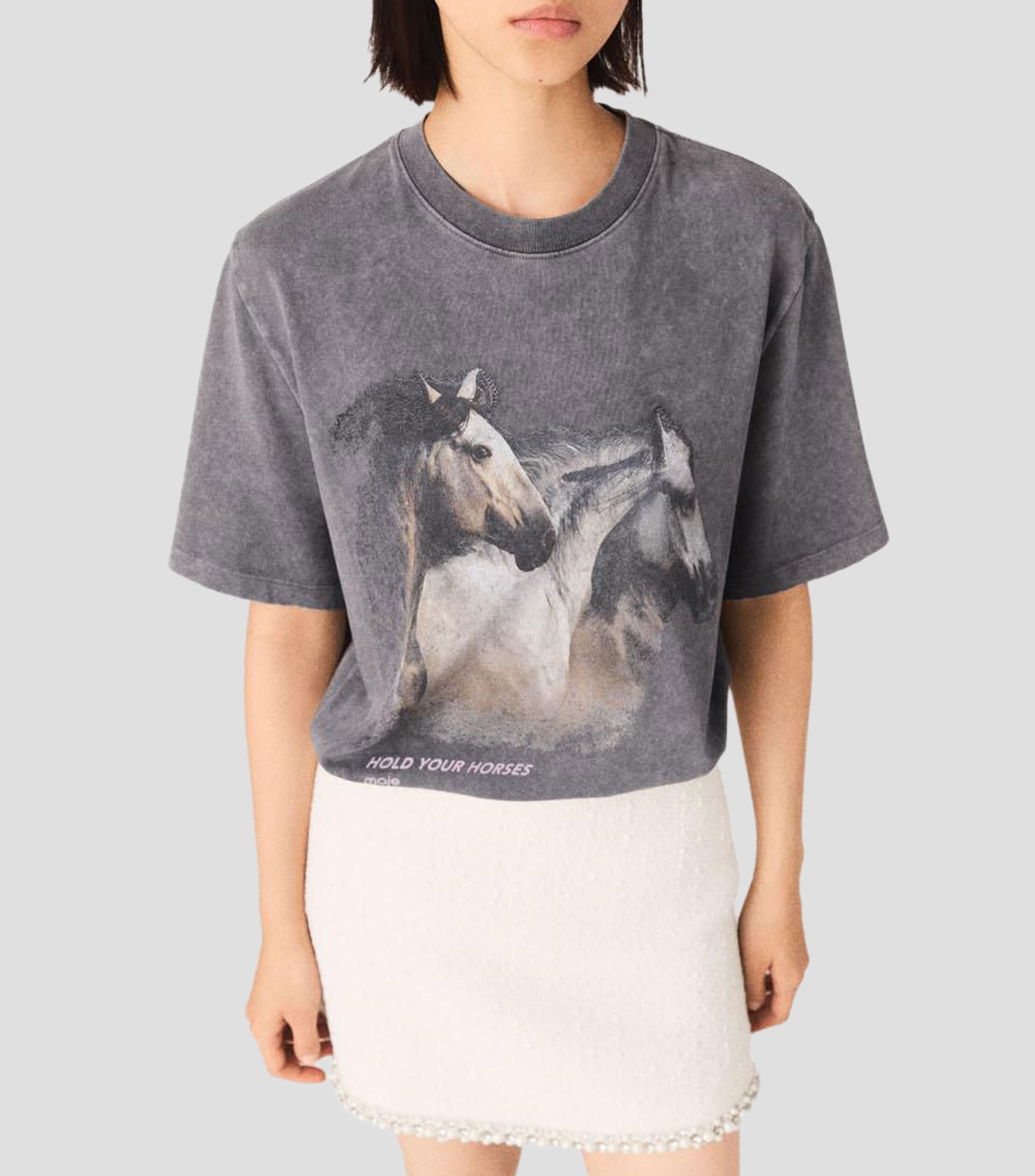 Playera cuello redondo manga corta con estampado Mujer