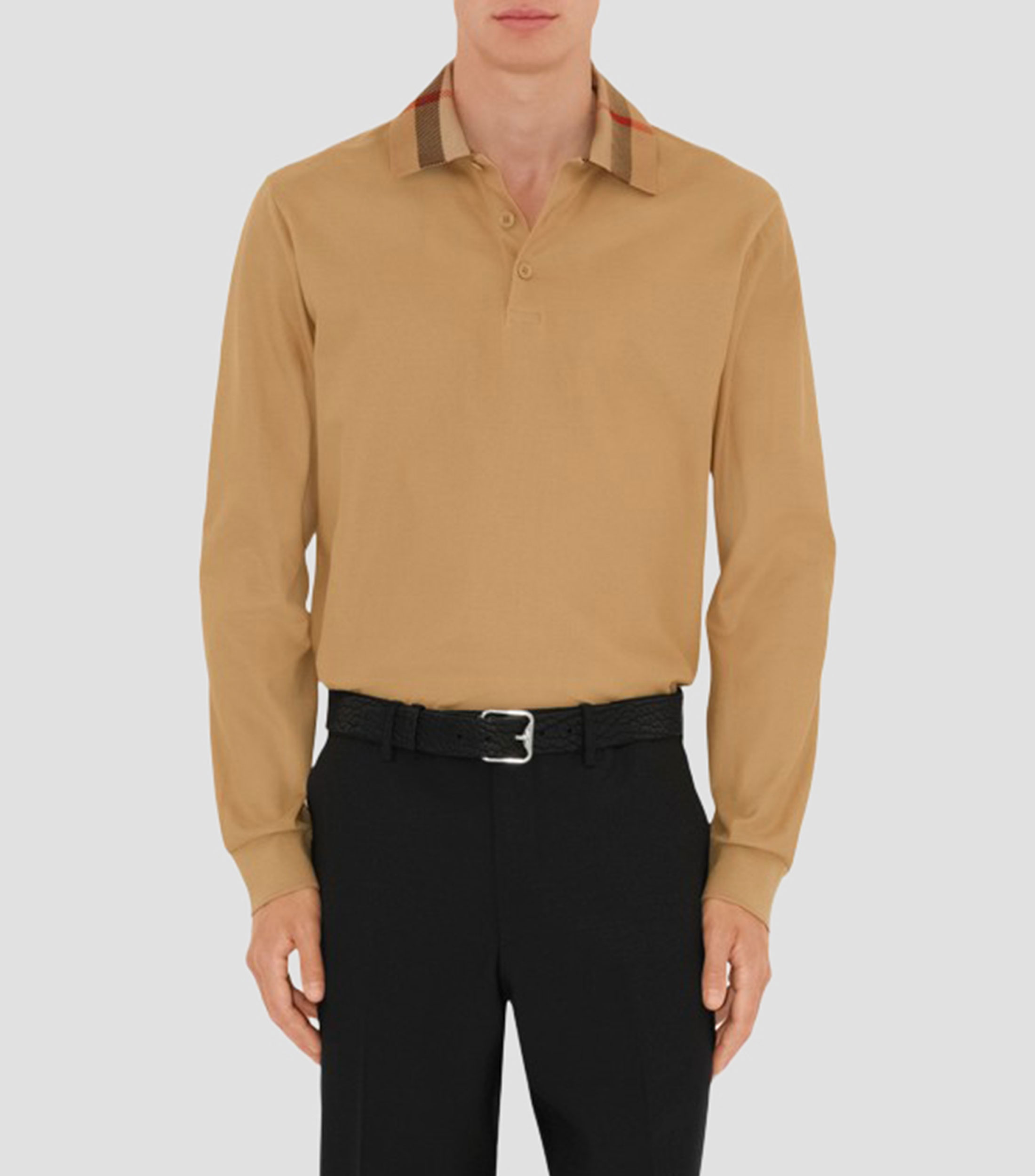 Playera tipo polo manga larga liso Hombre