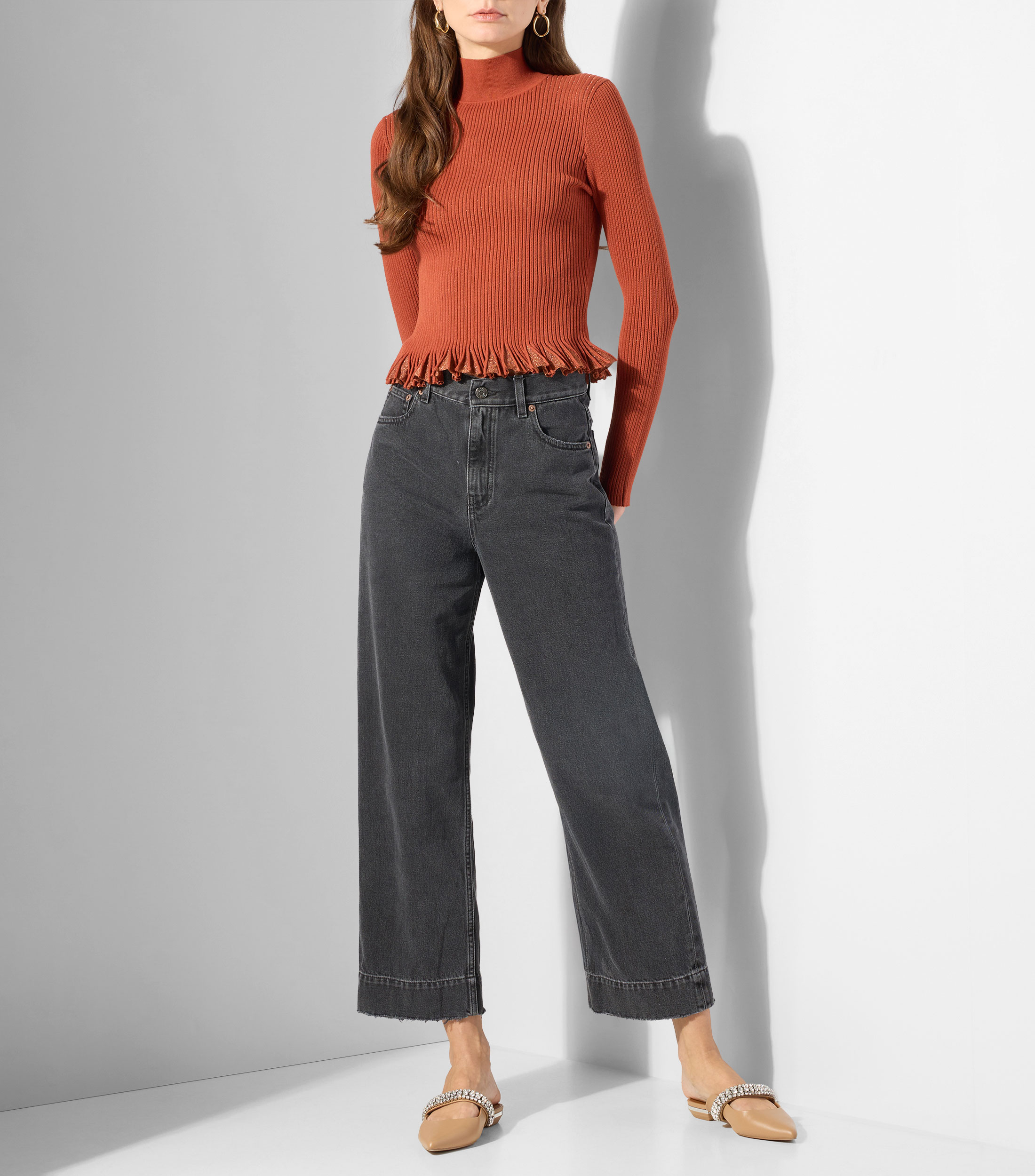 Blusa lisa manga larga Mujer