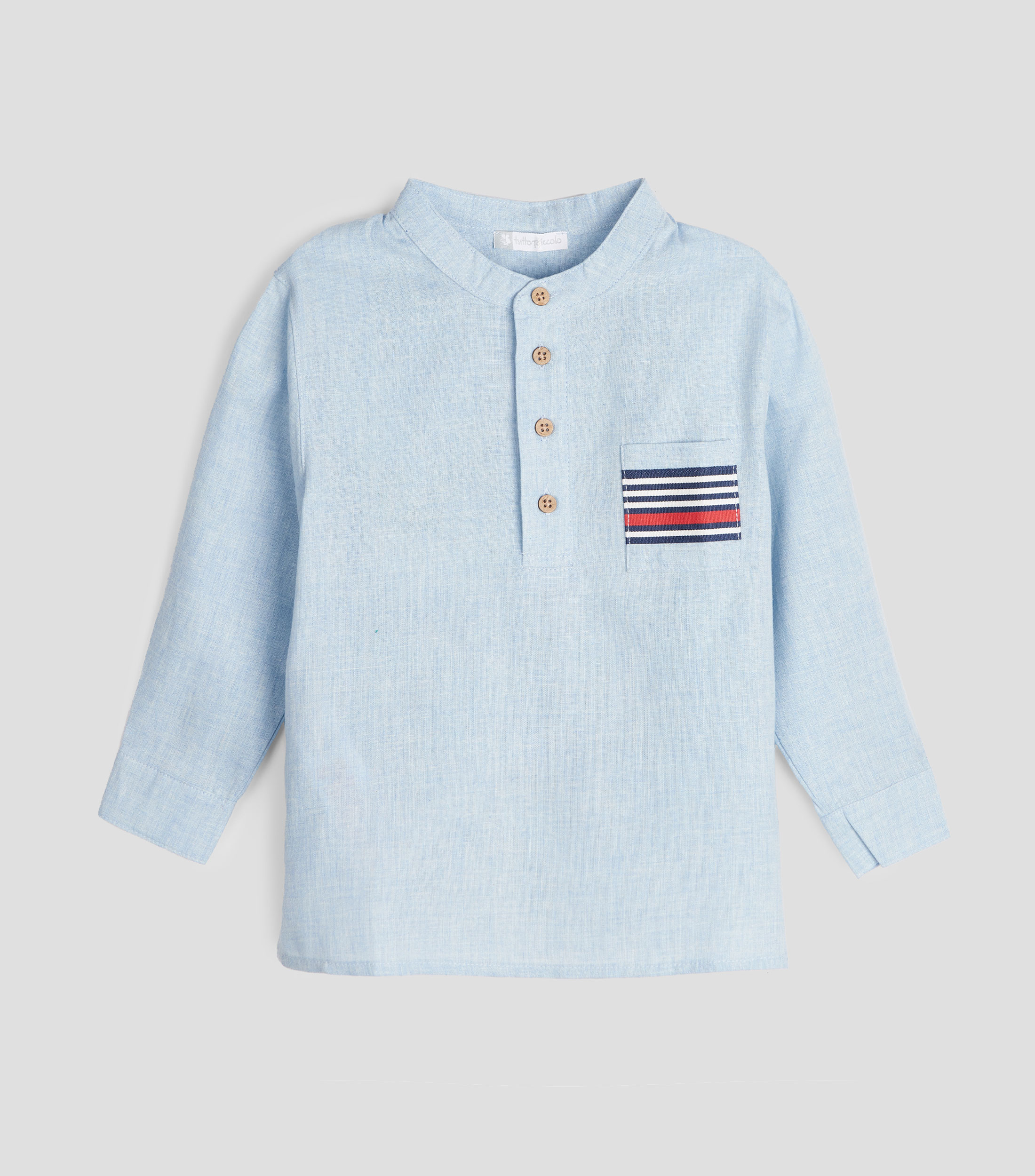 Camisa jaspeado cuello mao manga larga Niño