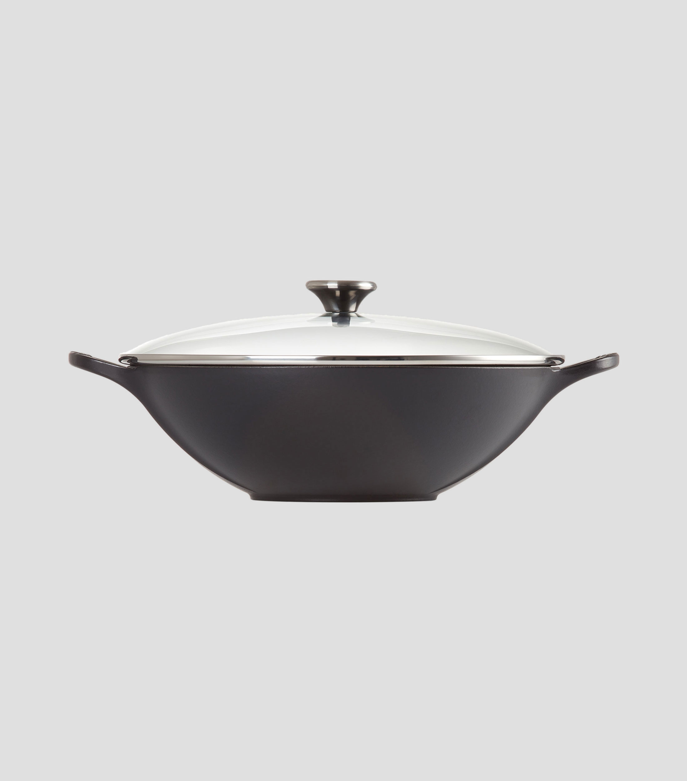 Wok en hierro colado esmaltado con tapa de cristal